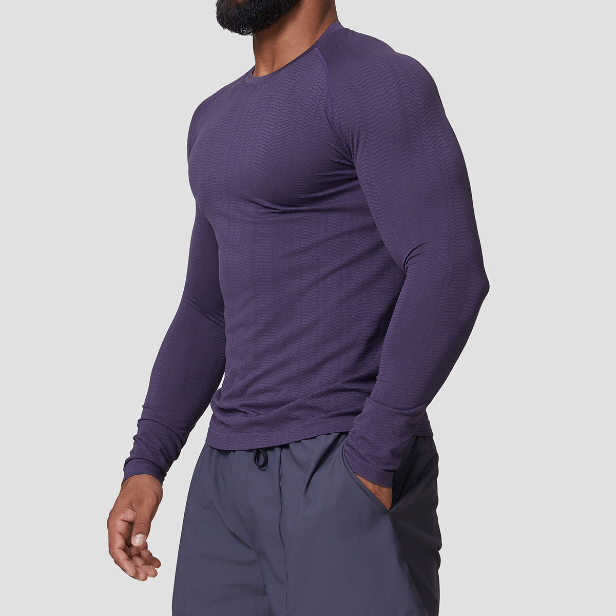 Men’s Seamless Jacquard Quick-Dry Long Sleeve Training T-Shirt