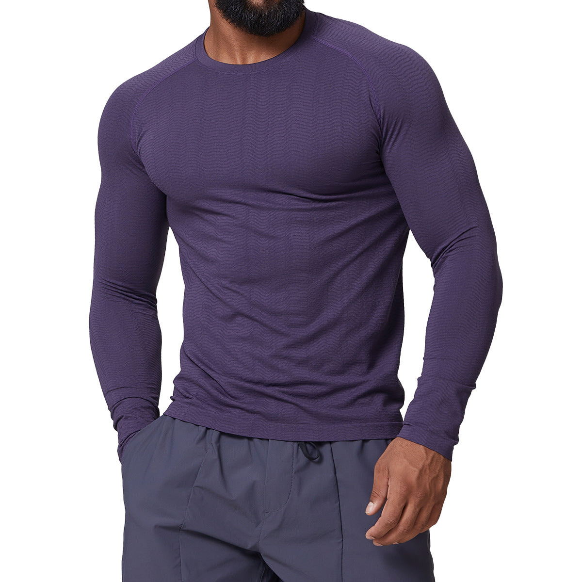 Men’s Seamless Jacquard Quick-Dry Long Sleeve Training T-Shirt