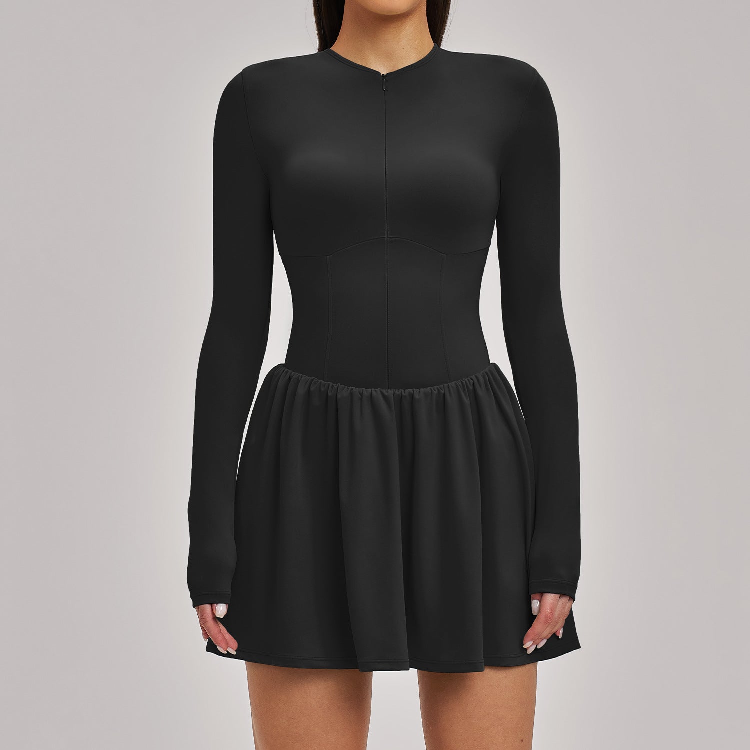 Women’s Mock Two-Piece Long Sleeve Tennis Dress with Built-In Shorts and Pocket
