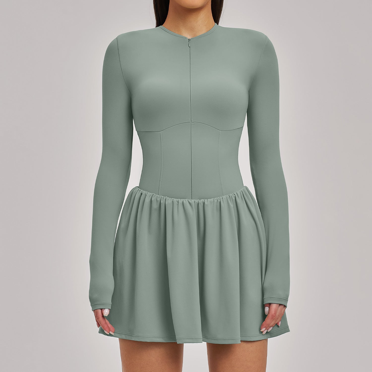 Women’s Mock Two-Piece Long Sleeve Tennis Dress with Built-In Shorts and Pocket