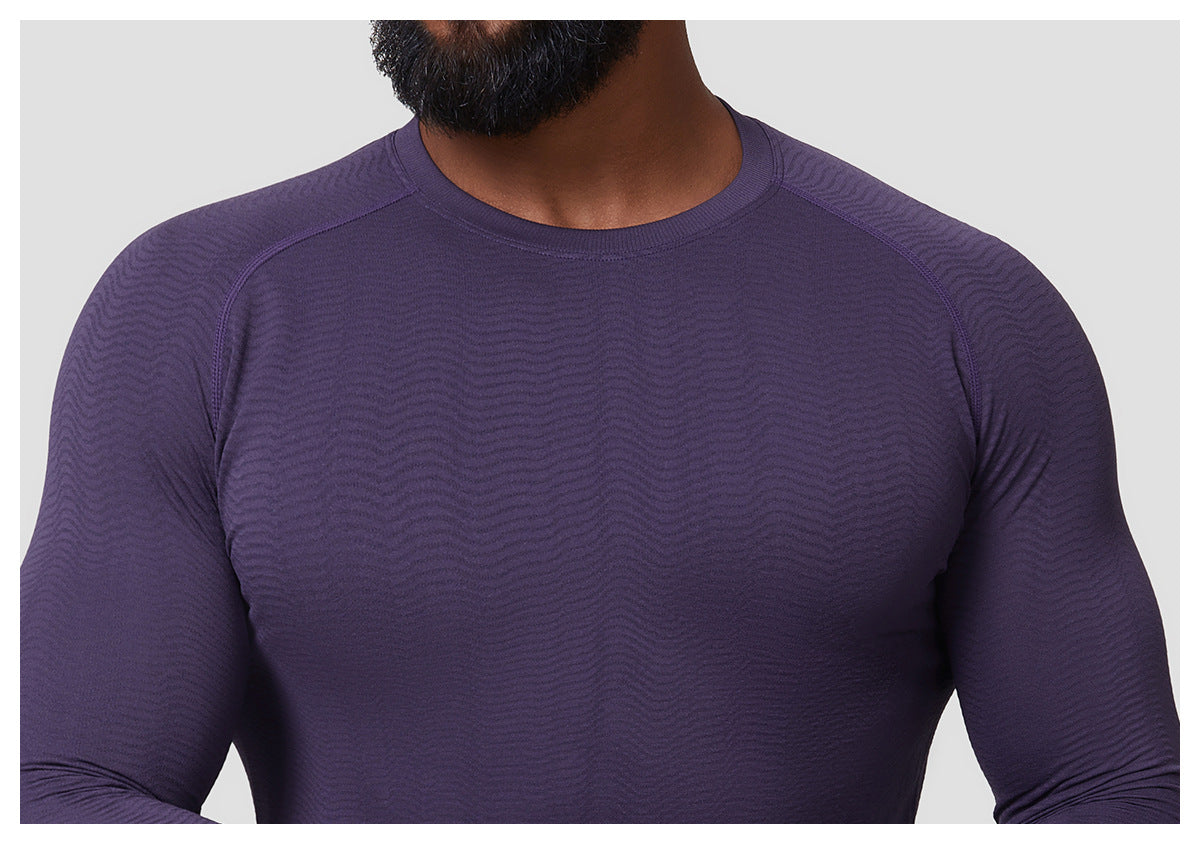Men’s Seamless Jacquard Quick-Dry Long Sleeve Training T-Shirt