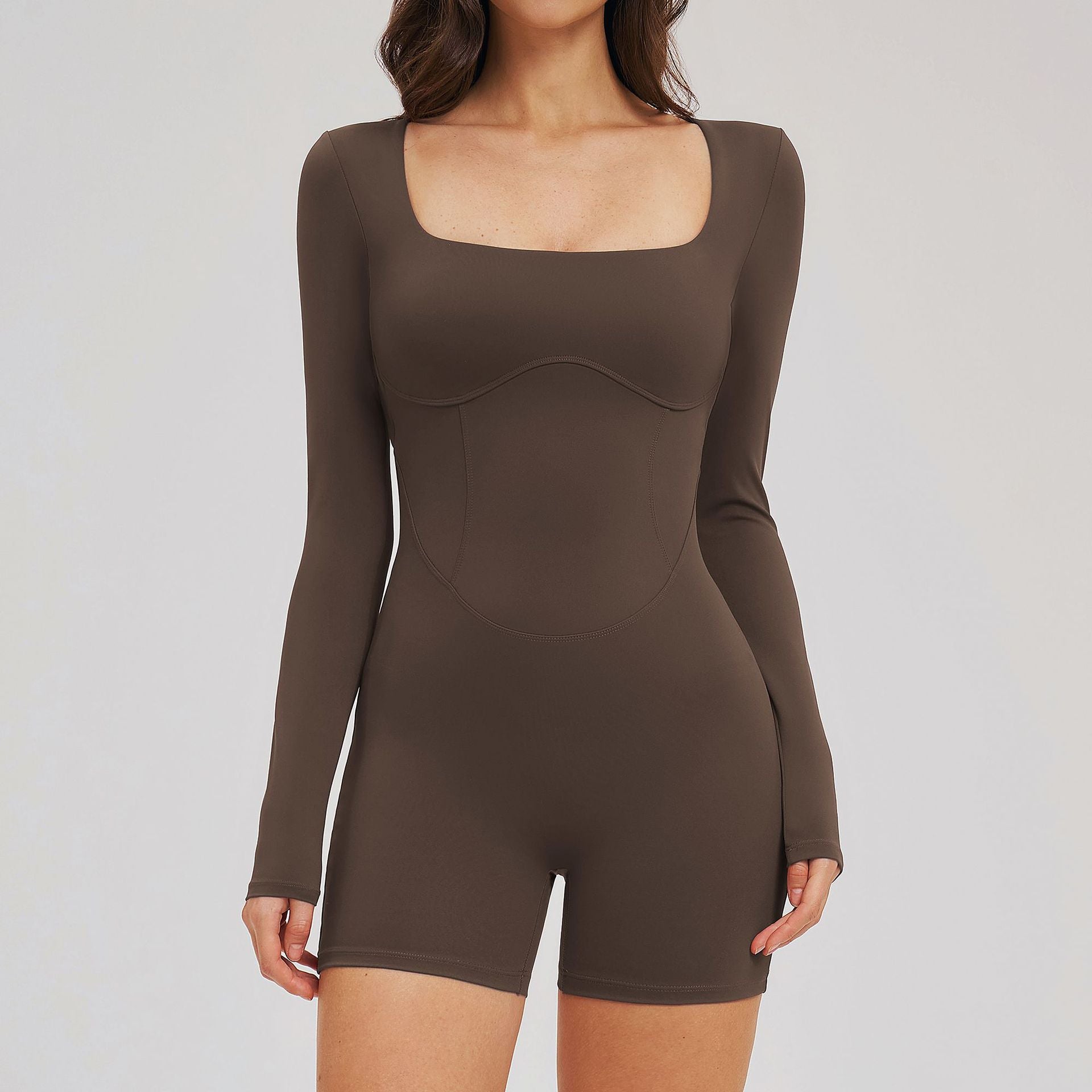 Women’s Barefeel Long Sleeve Open-Back Bodysuit Shorts Jumpsuit