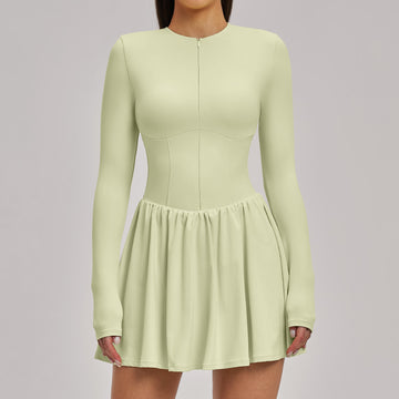 Women’s Mock Two-Piece Long Sleeve Tennis Dress with Built-In Shorts and Pocket
