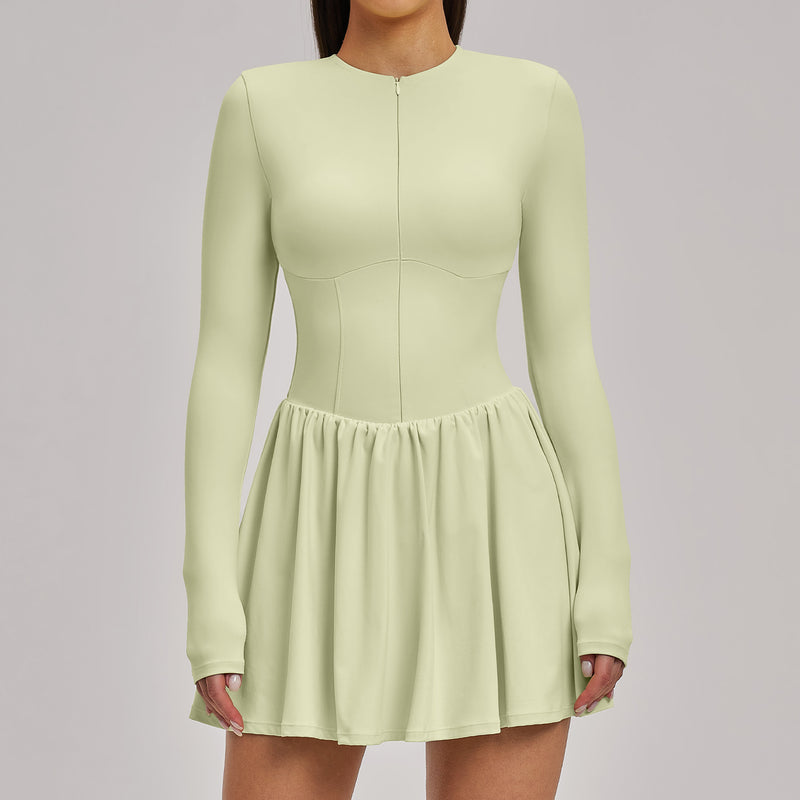 Women’s Mock Two-Piece Long Sleeve Tennis Dress with Built-In Shorts and Pocket