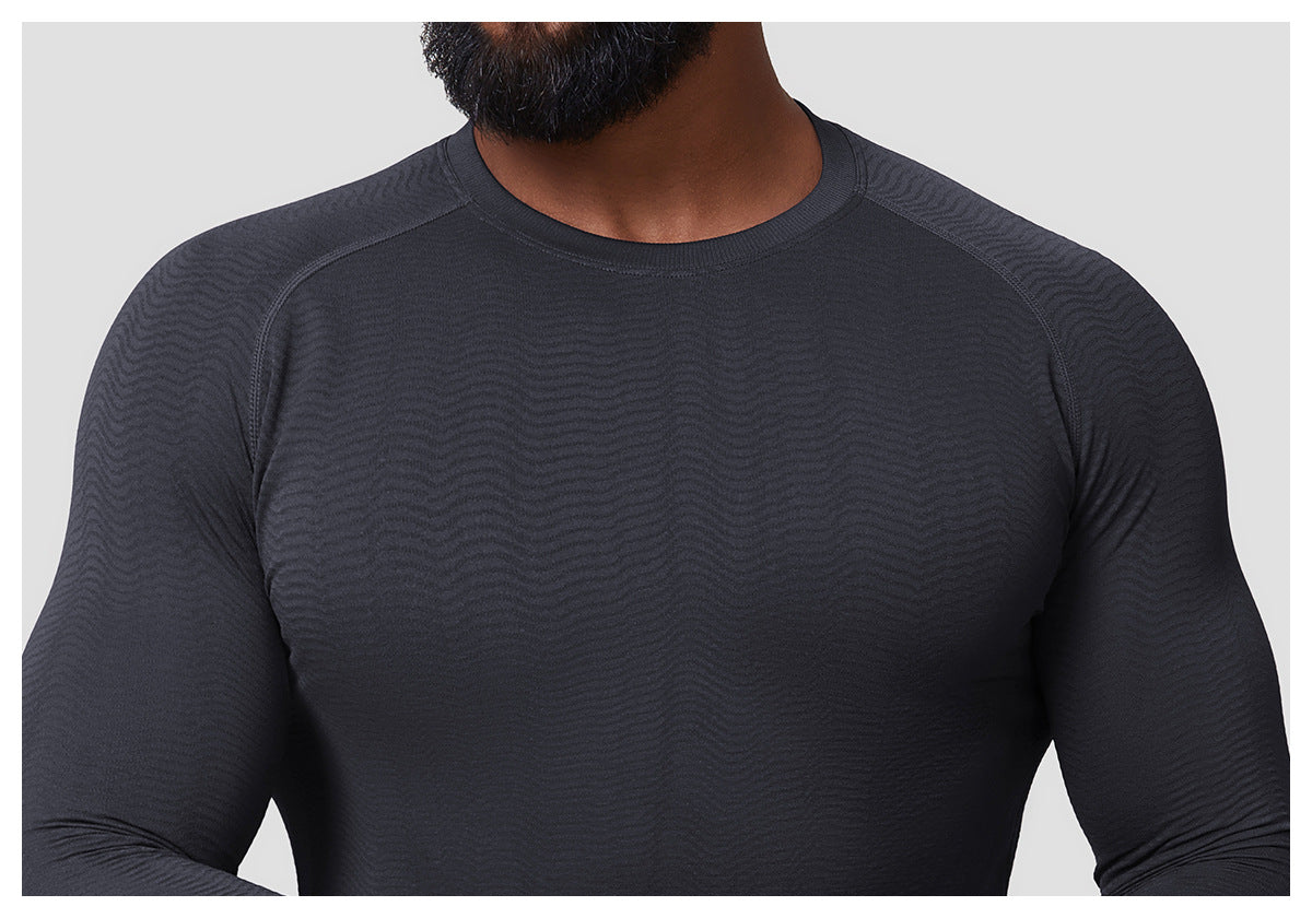 Men’s Seamless Jacquard Quick-Dry Long Sleeve Training T-Shirt