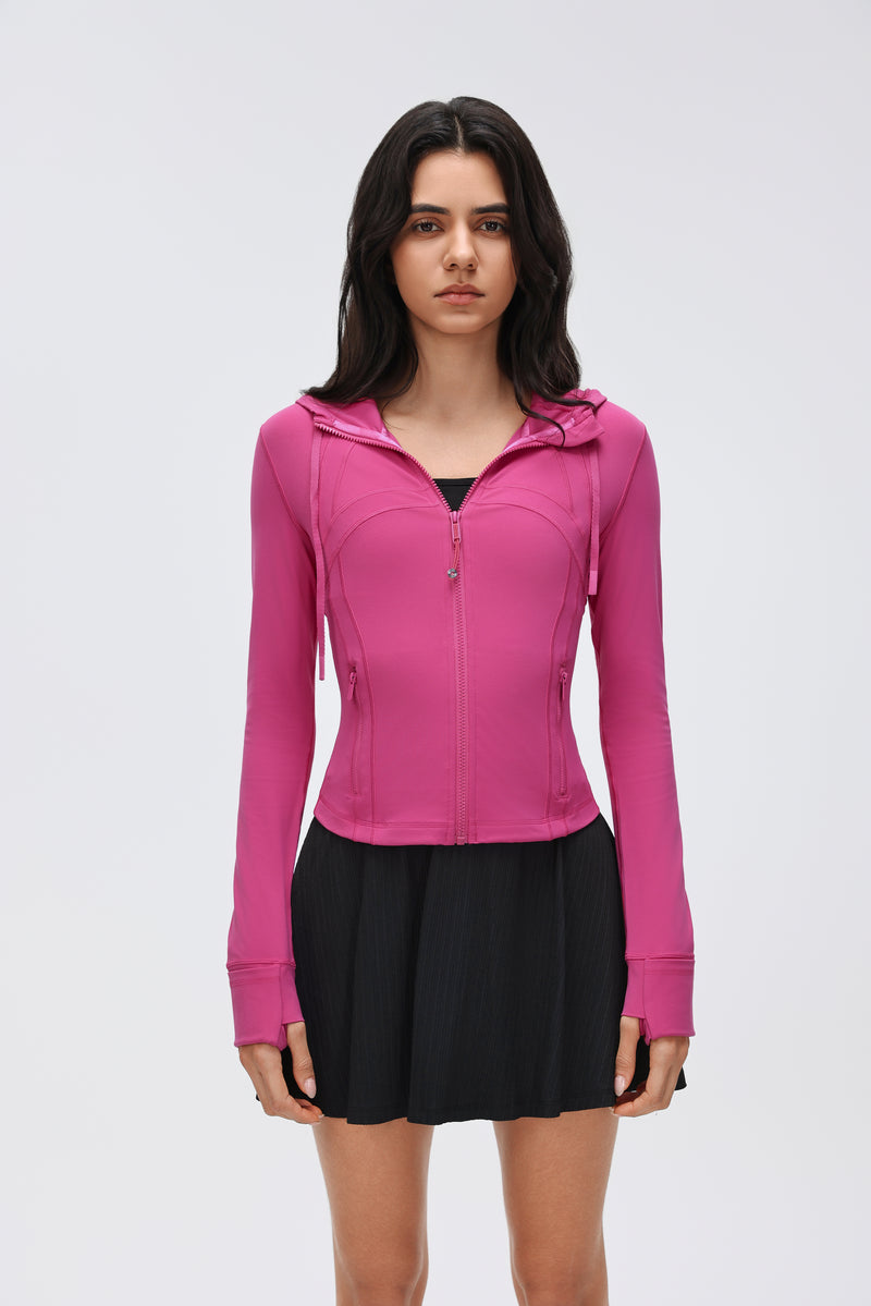 Women's DF Slim-fit Jacket Hooded/Cardigan Color-matched Zipper