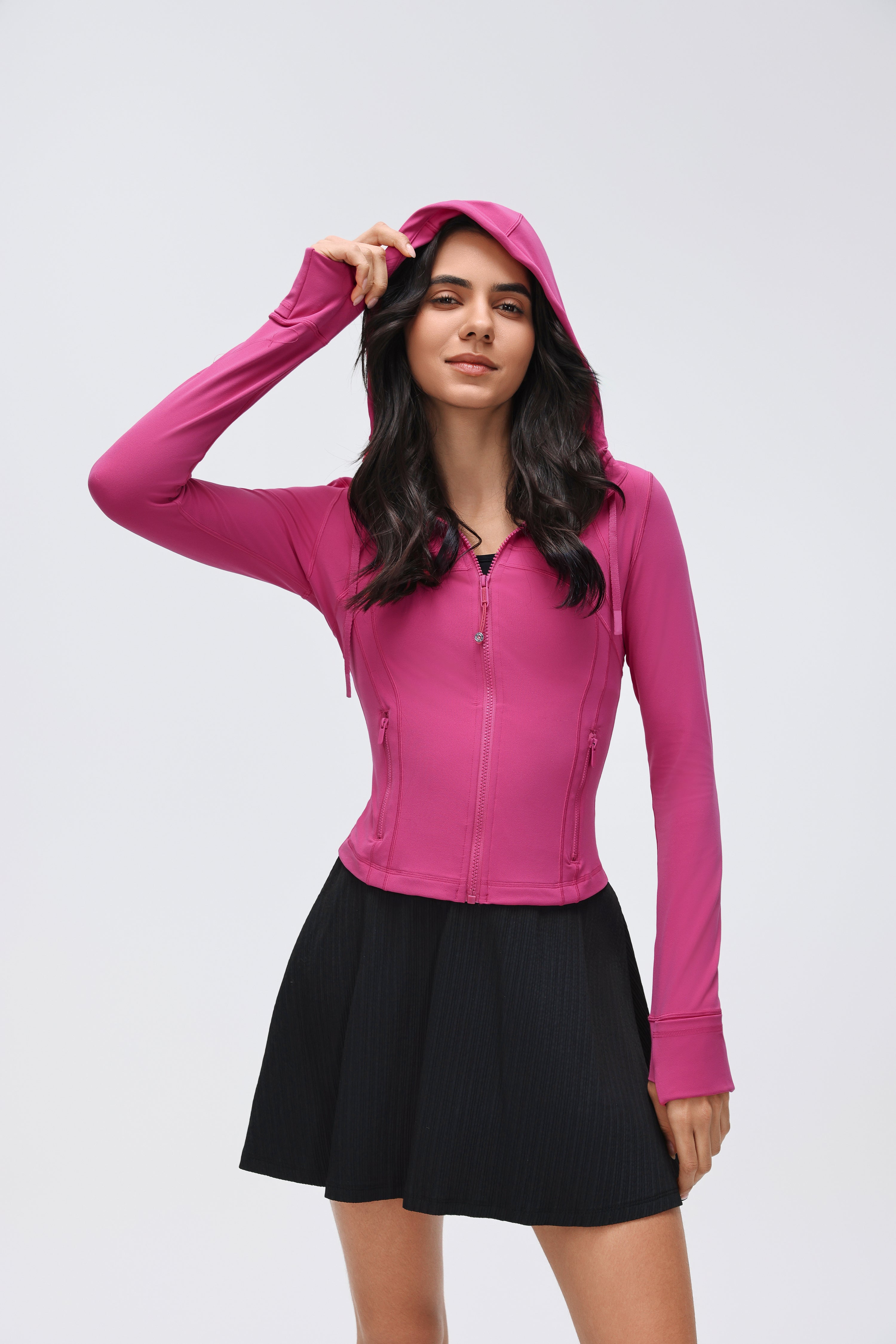 Women's DF Slim-fit Jacket Hooded/Cardigan Color-matched Zipper