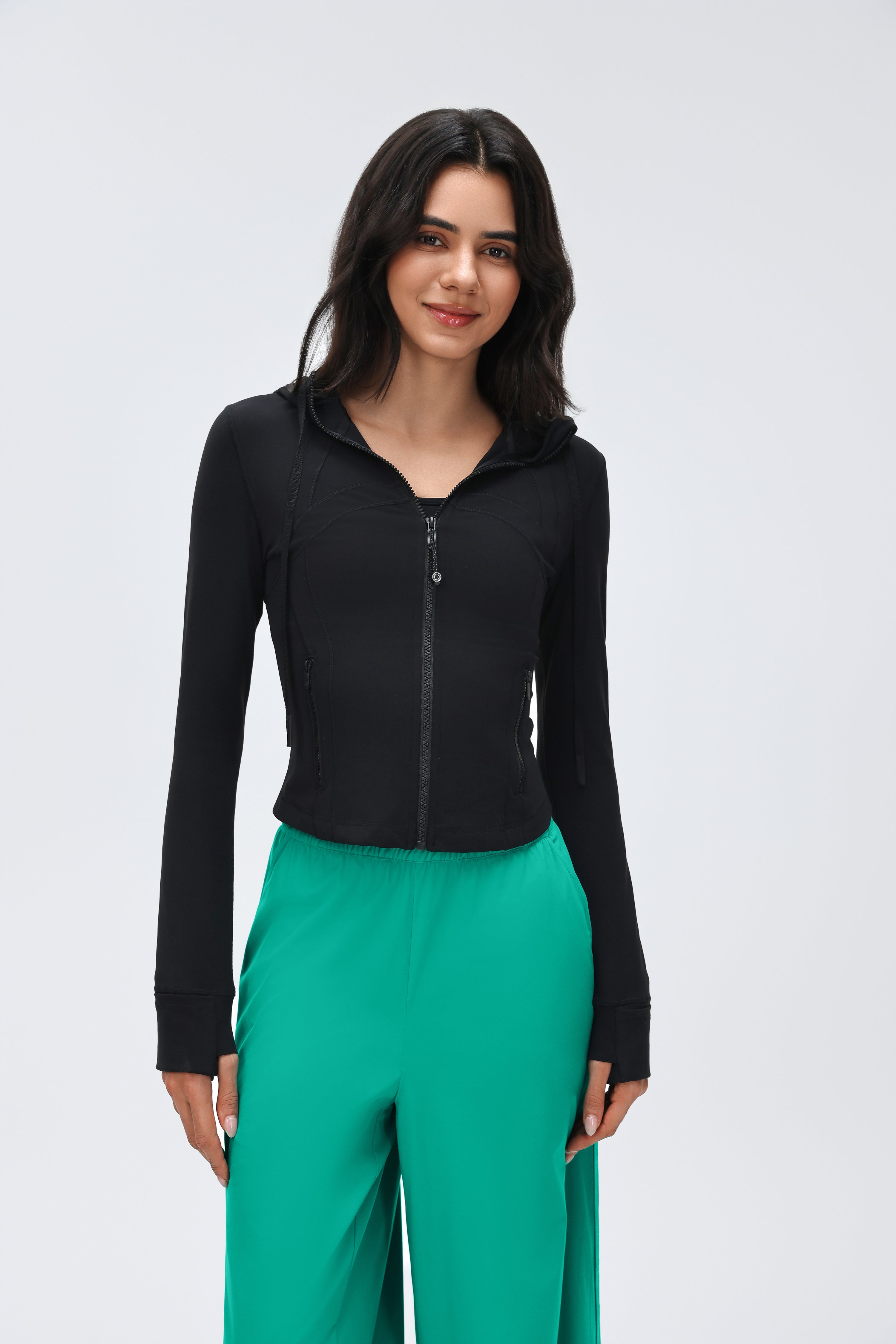 Women's DF Slim-fit Jacket Hooded/Cardigan Color-matched Zipper