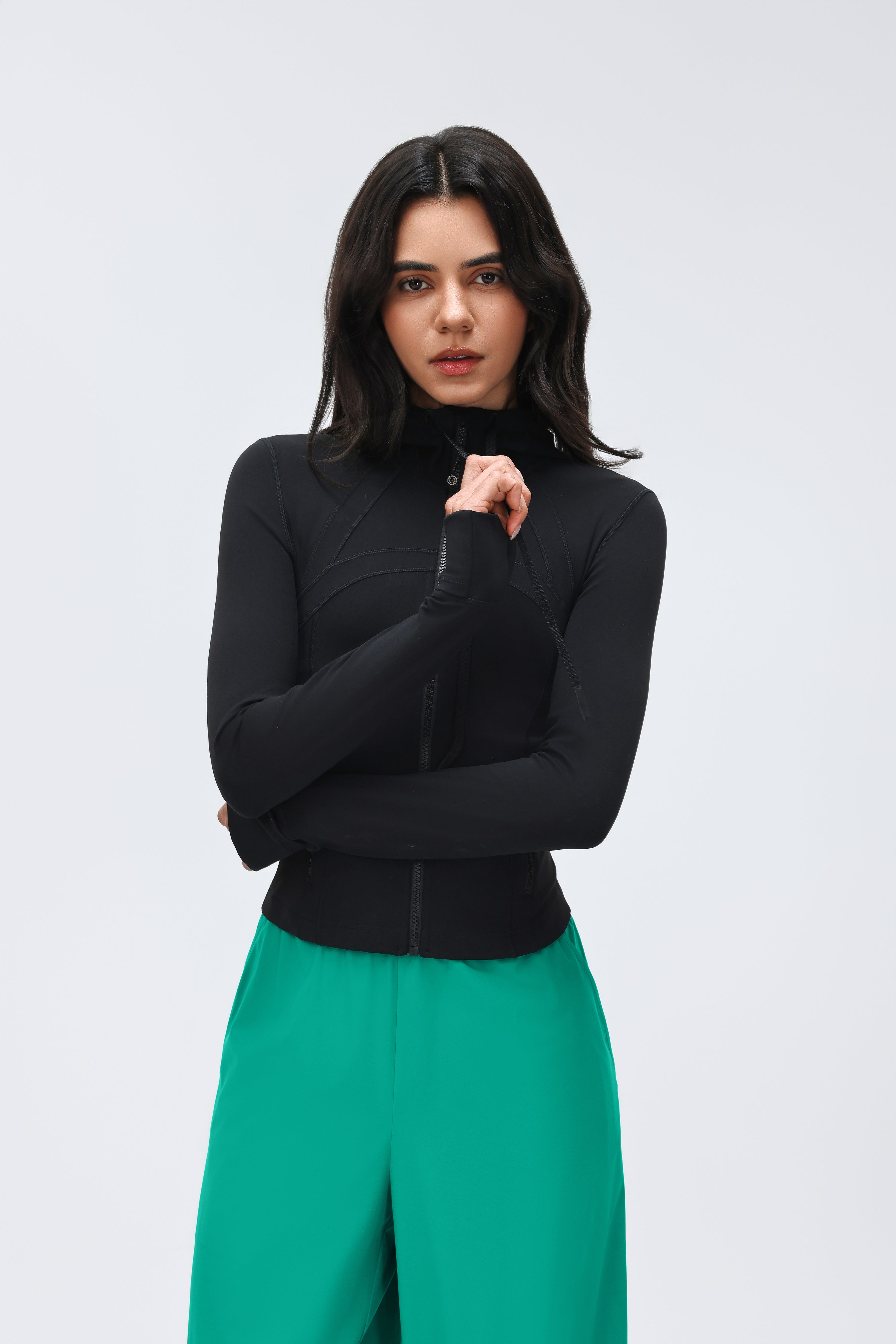 Women's DF Slim-fit Jacket Hooded/Cardigan Color-matched Zipper