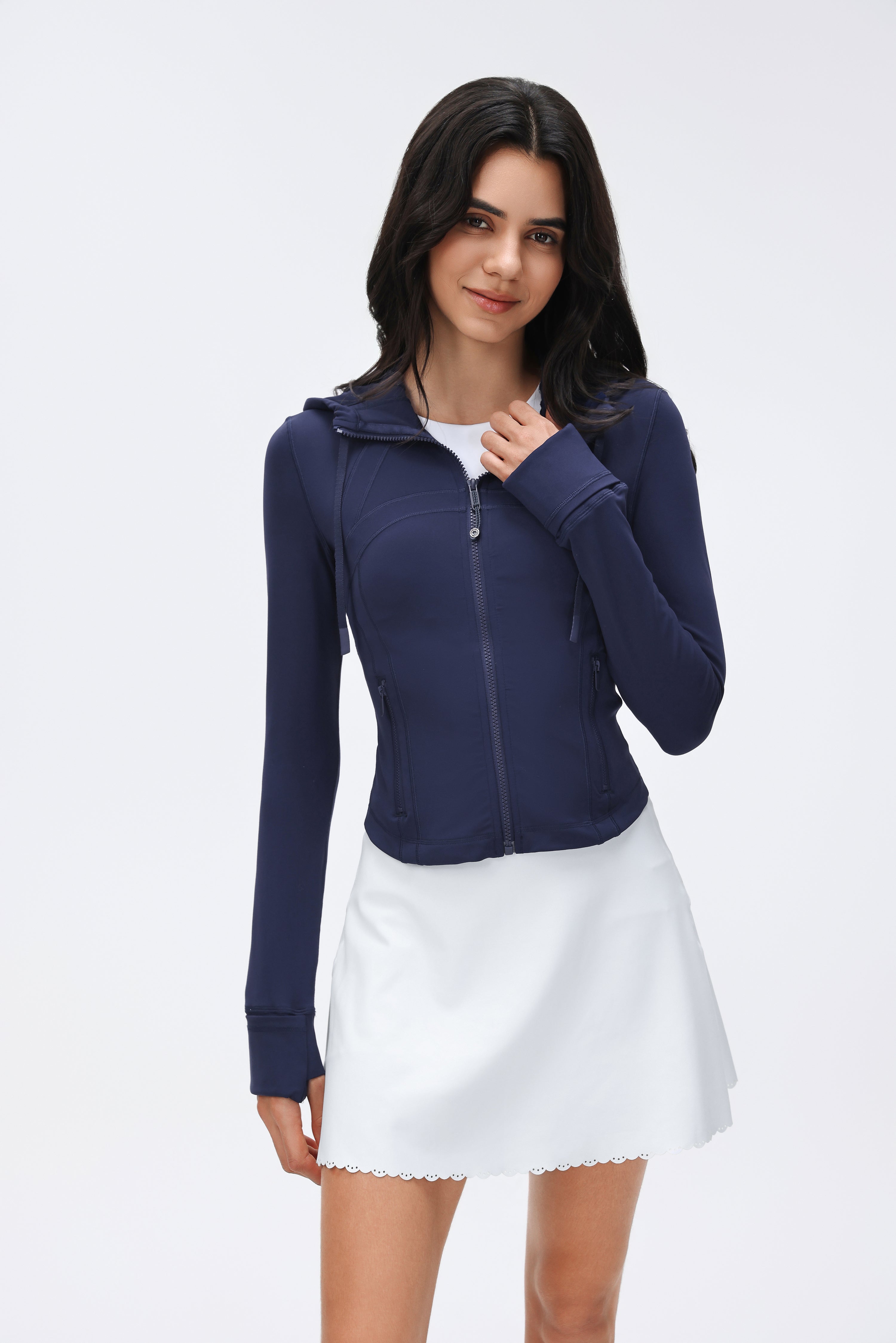 Women's DF Slim-fit Jacket Hooded/Cardigan Color-matched Zipper