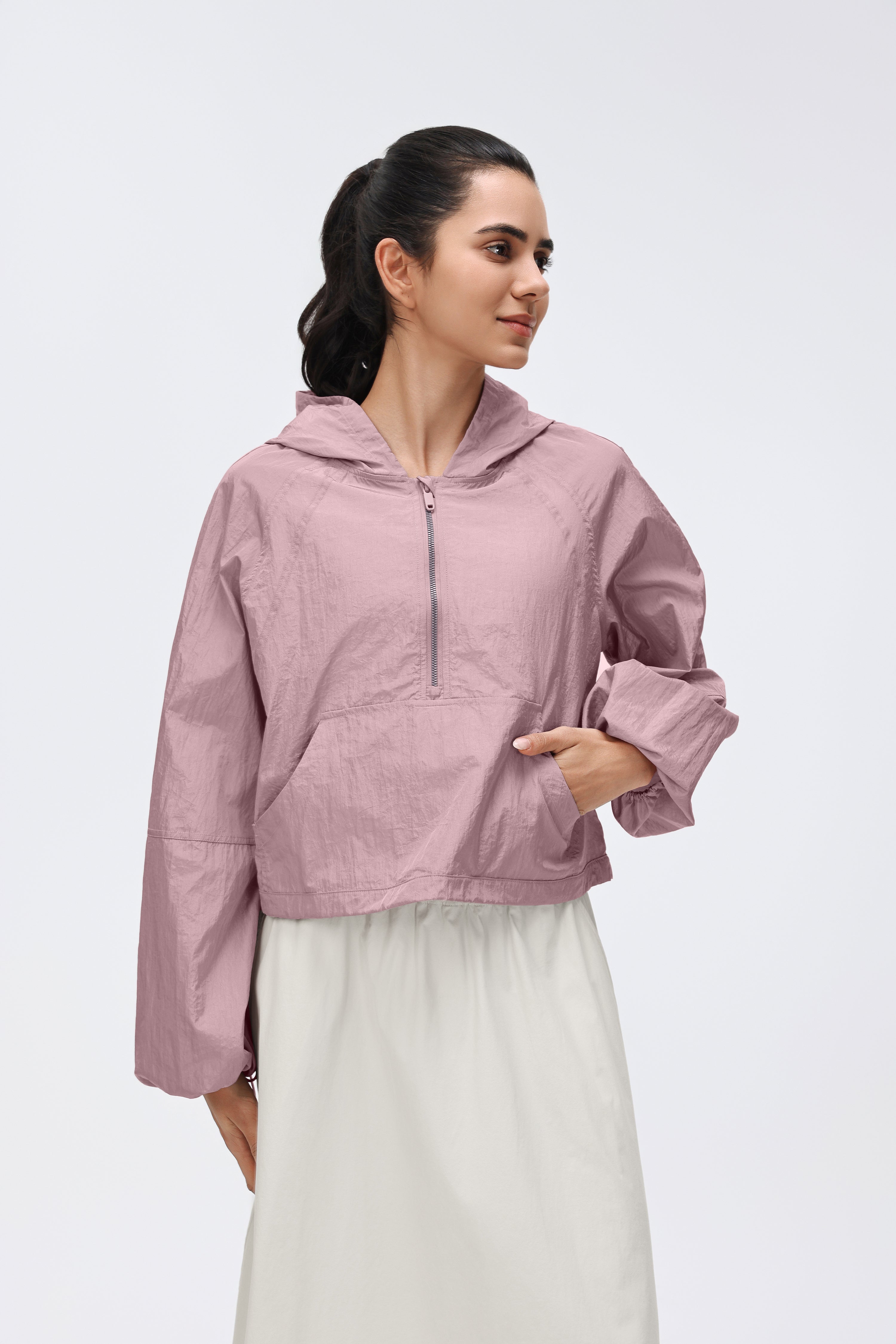 Lightweight Hooded Jacket Half-placket/Breathable/Sun Protection