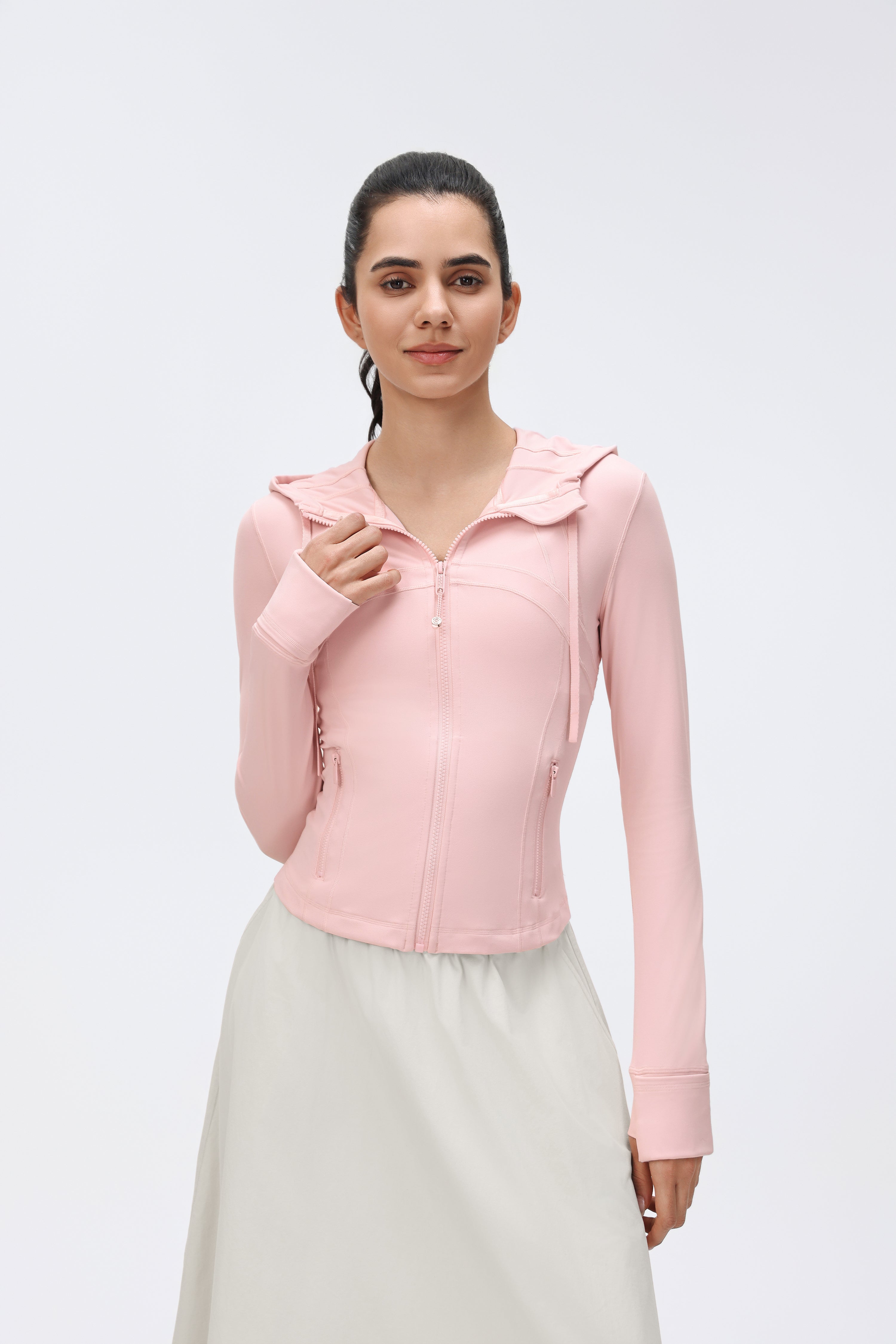 Women's DF Slim-fit Jacket Hooded/Cardigan Color-matched Zipper