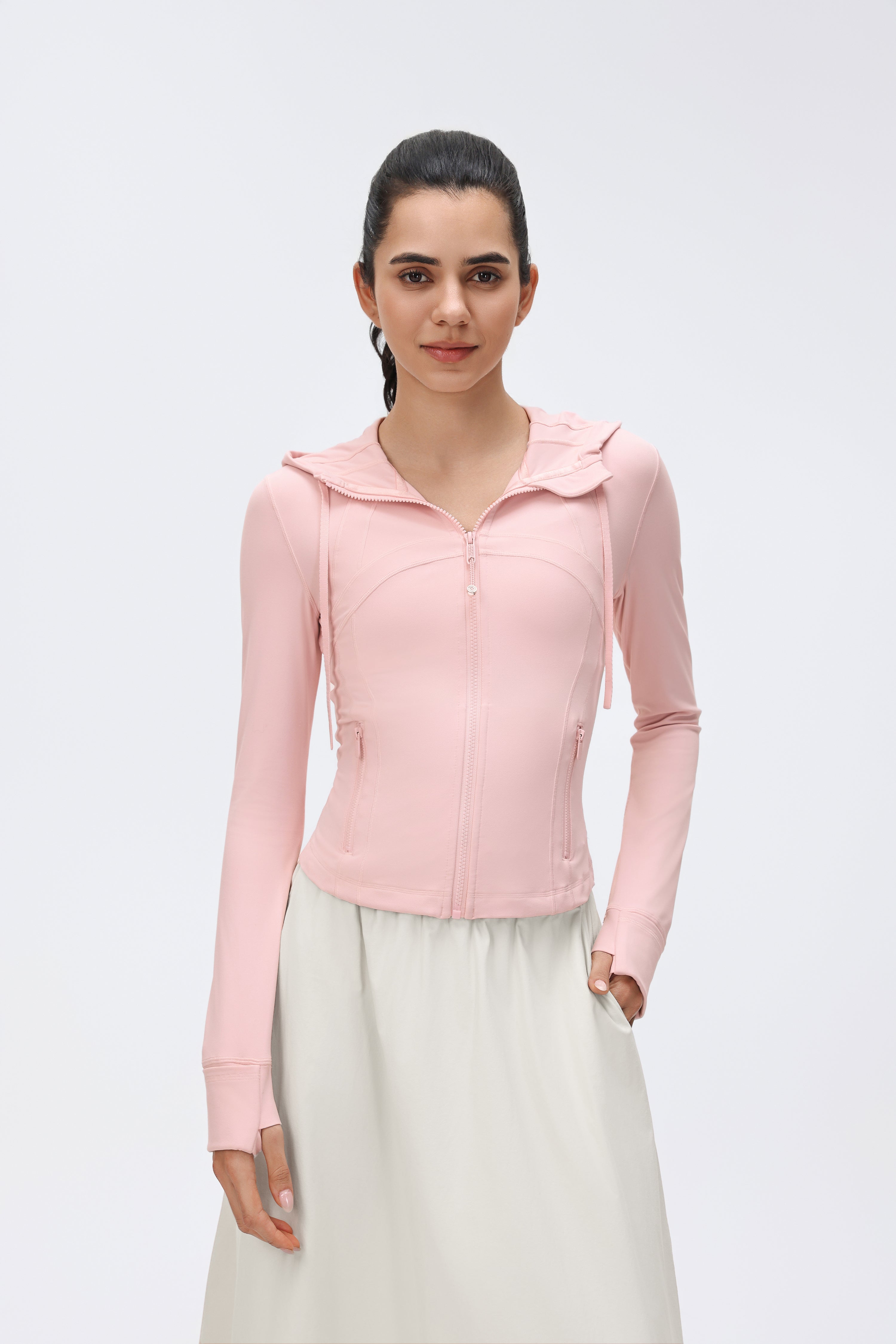 Women's DF Slim-fit Jacket Hooded/Cardigan Color-matched Zipper