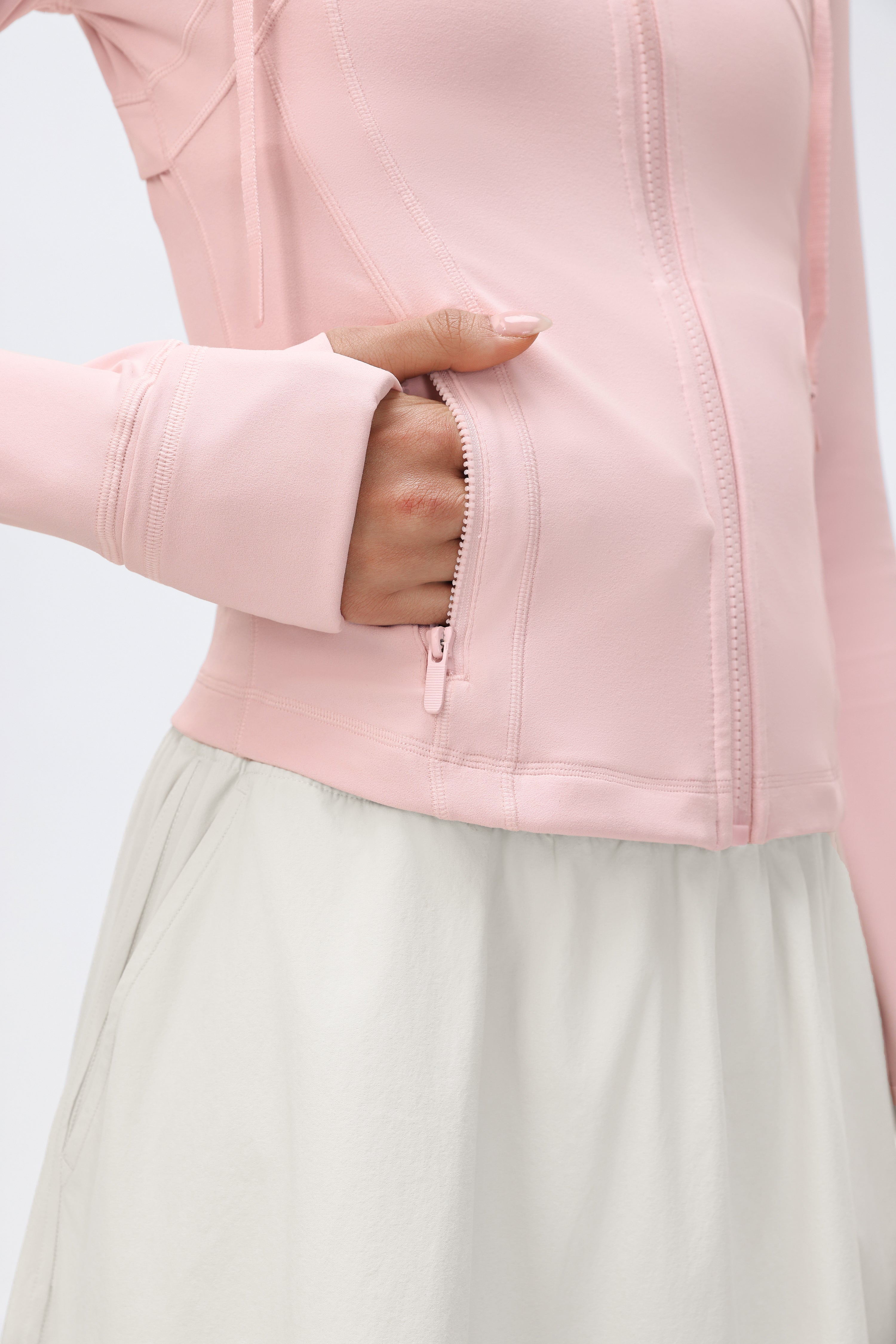 Women's DF Slim-fit Jacket Hooded/Cardigan Color-matched Zipper