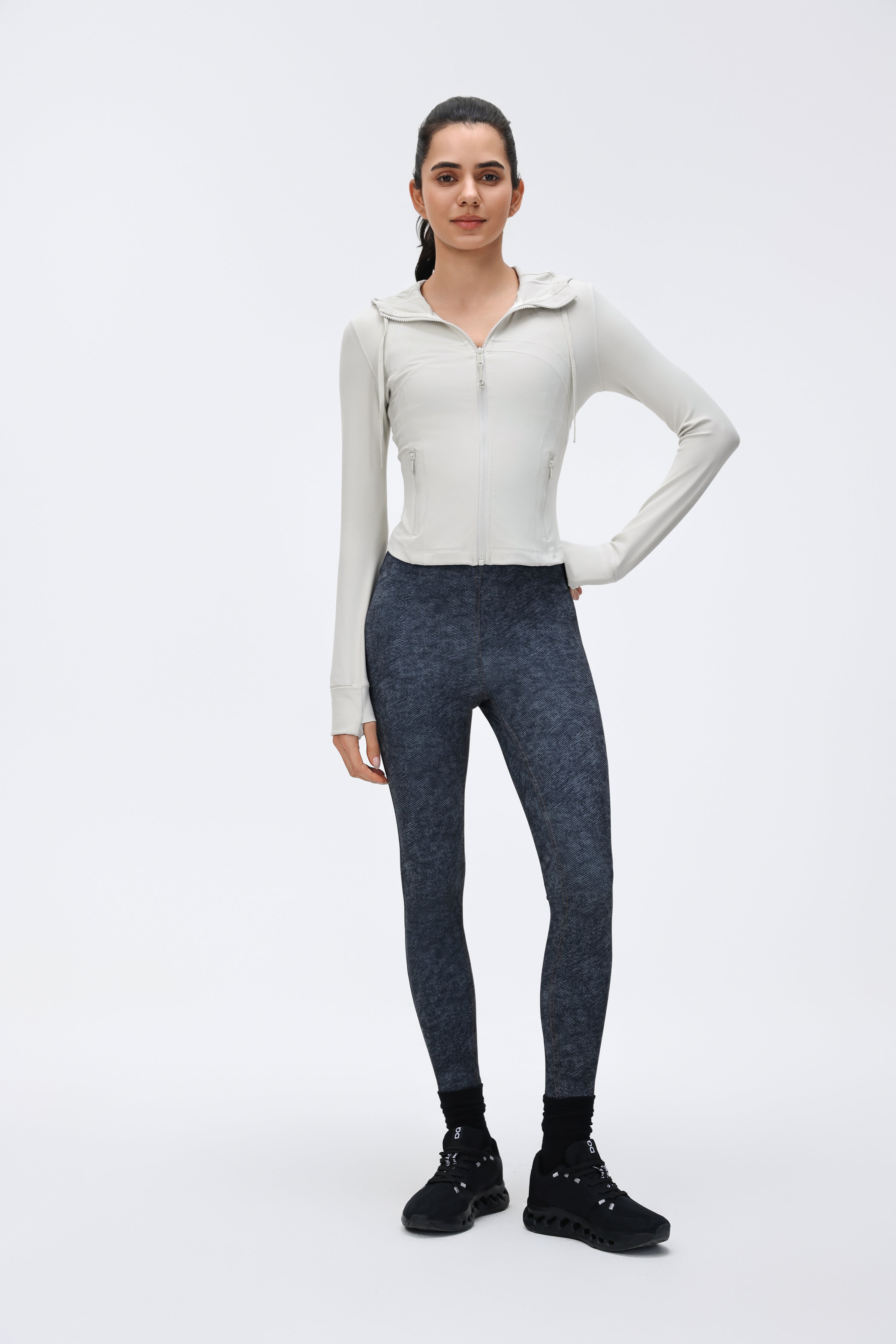 Women's DF Slim-fit Jacket Hooded/Cardigan Color-matched Zipper
