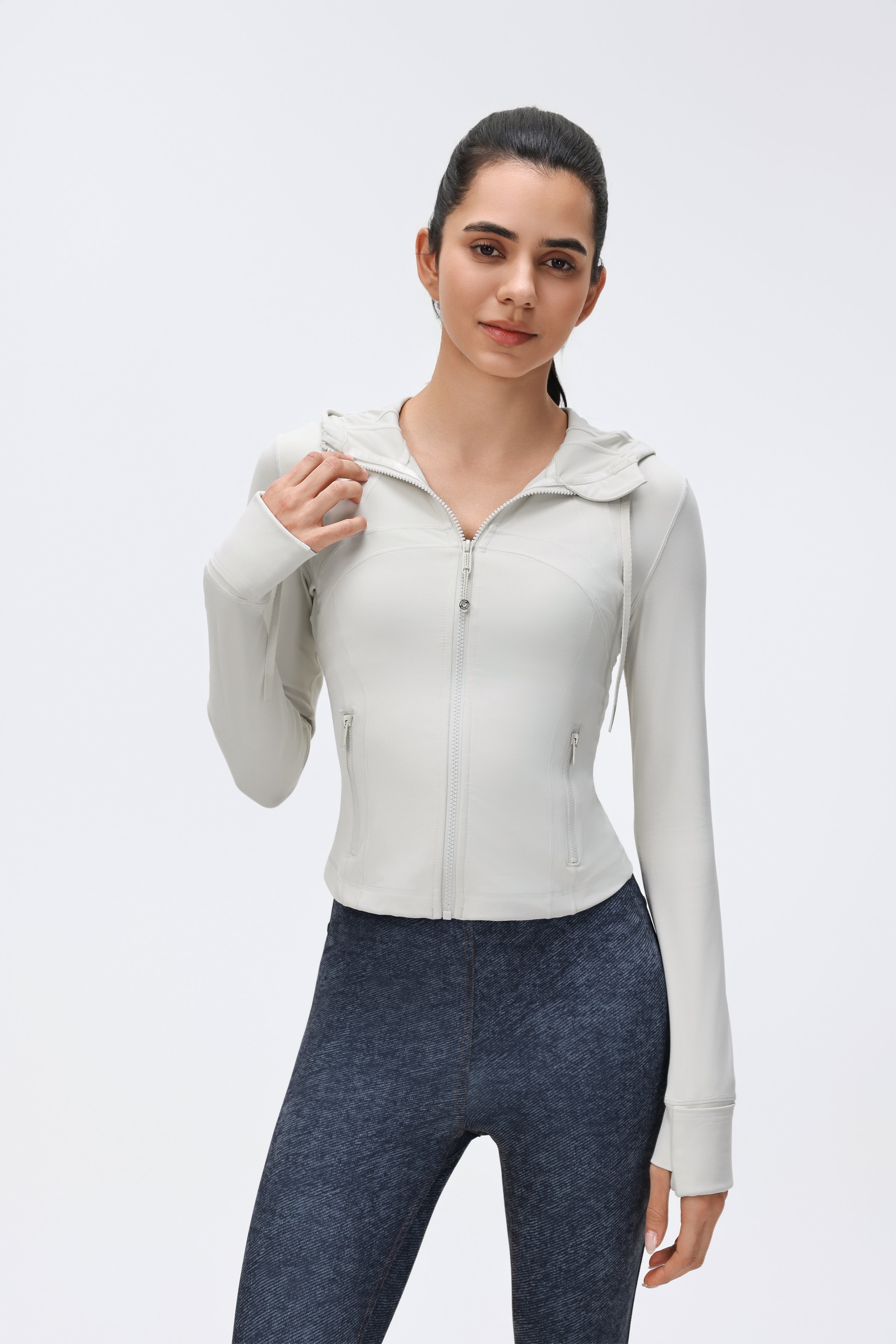 Women's DF Slim-fit Jacket Hooded/Cardigan Color-matched Zipper