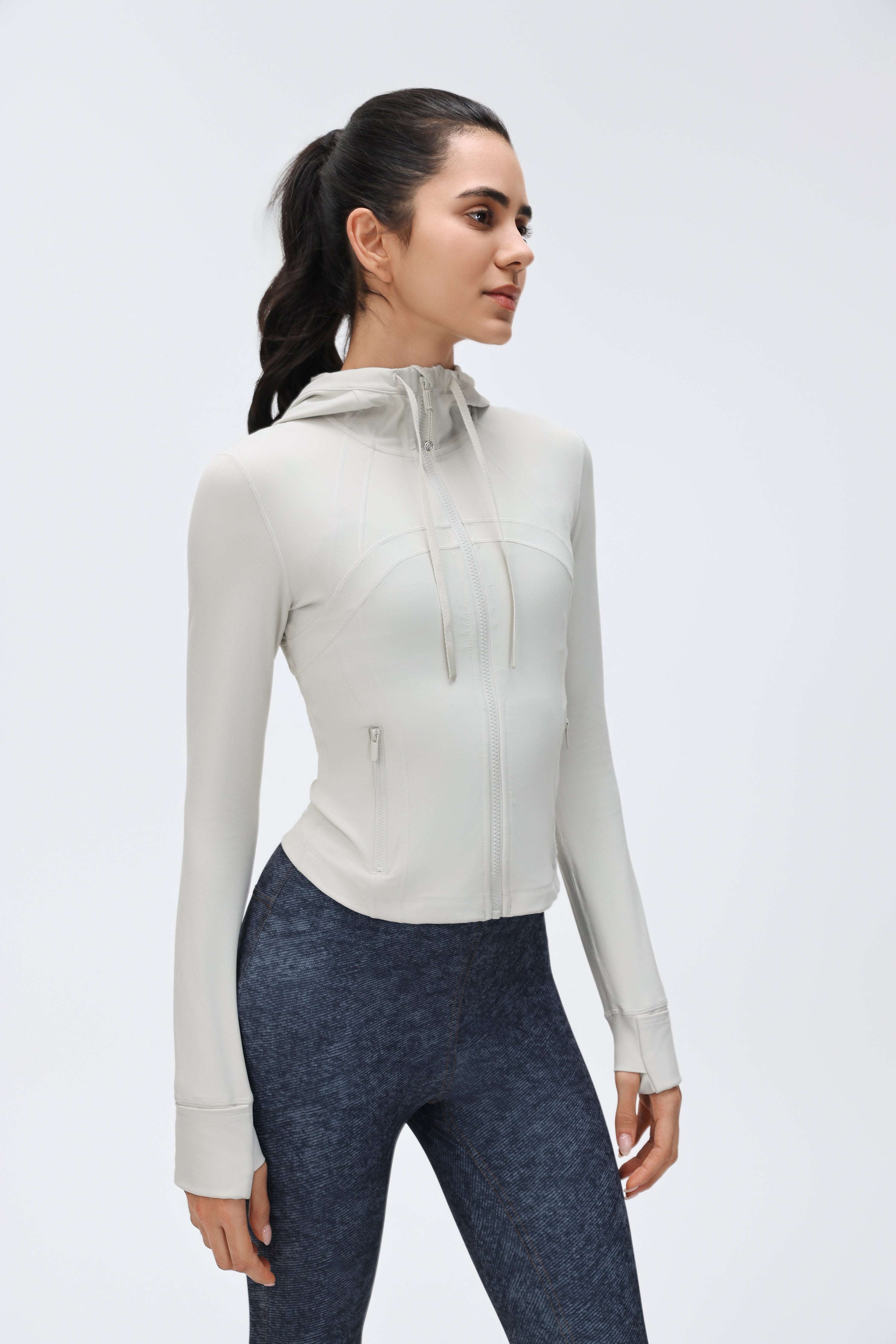 Women's DF Slim-fit Jacket Hooded/Cardigan Color-matched Zipper