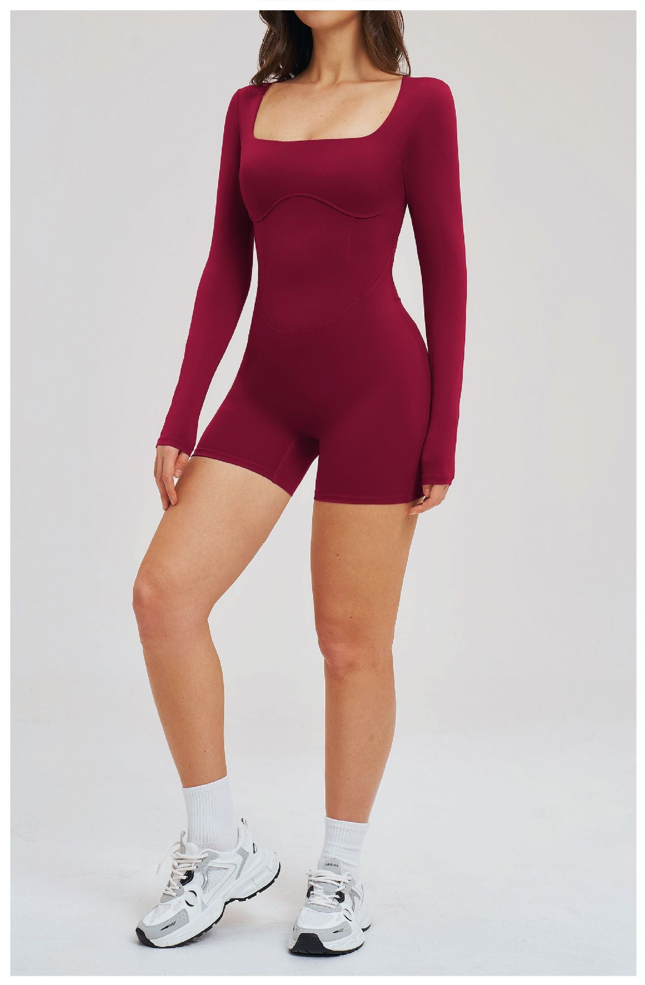 Women’s Barefeel Long Sleeve Open-Back Bodysuit Shorts Jumpsuit