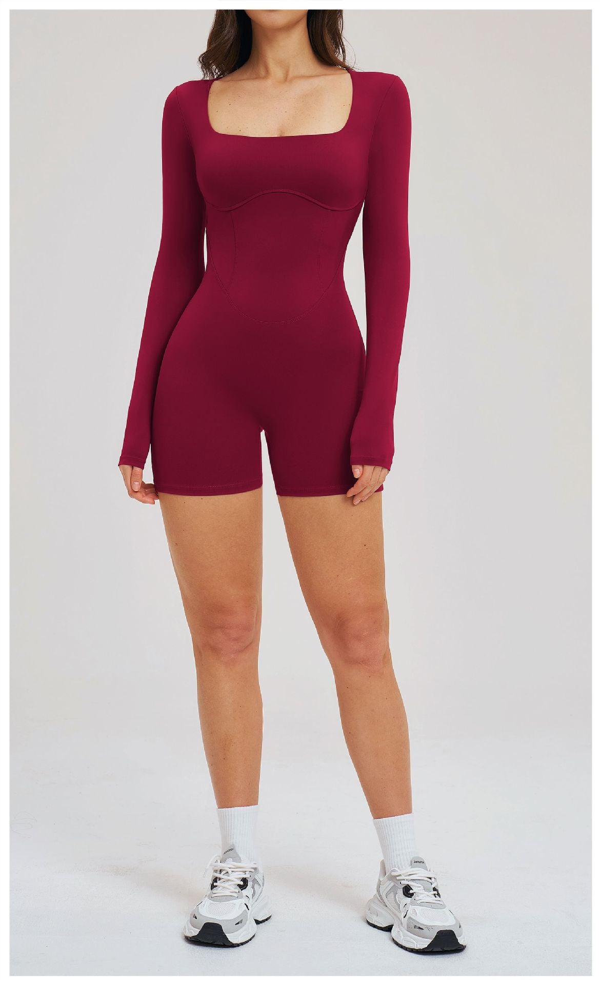 Women’s Barefeel Long Sleeve Open-Back Bodysuit Shorts Jumpsuit