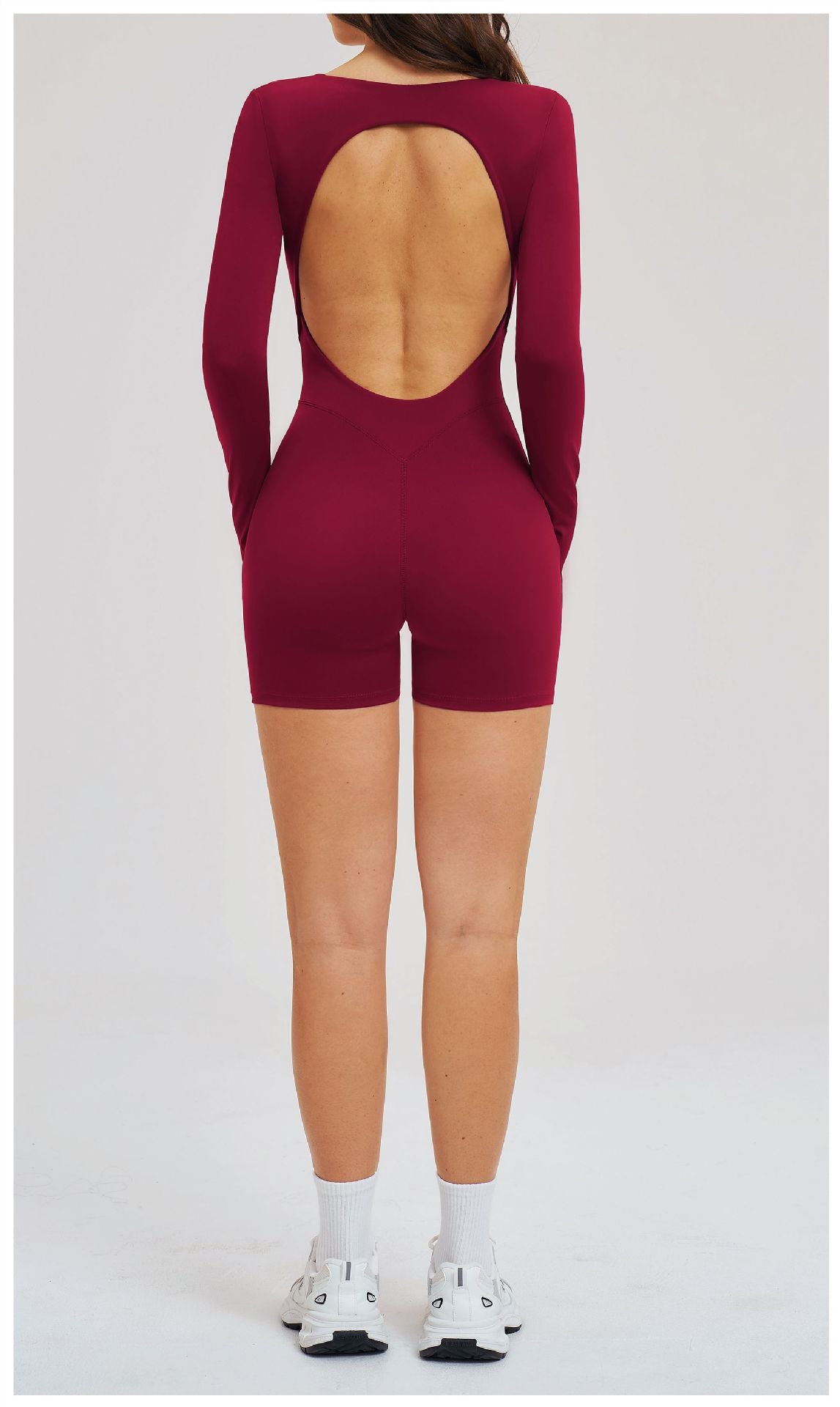 Women’s Barefeel Long Sleeve Open-Back Bodysuit Shorts Jumpsuit