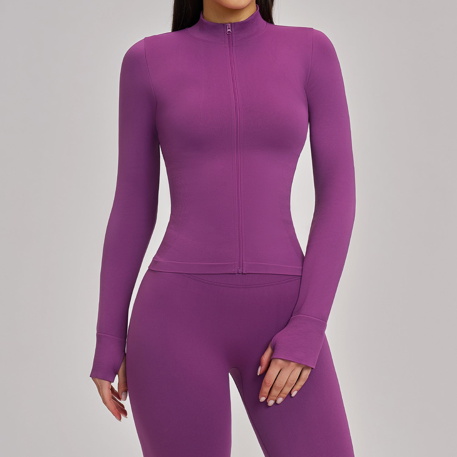 Women’s Seamless Stand Collar Zip-Up Sports Jacket