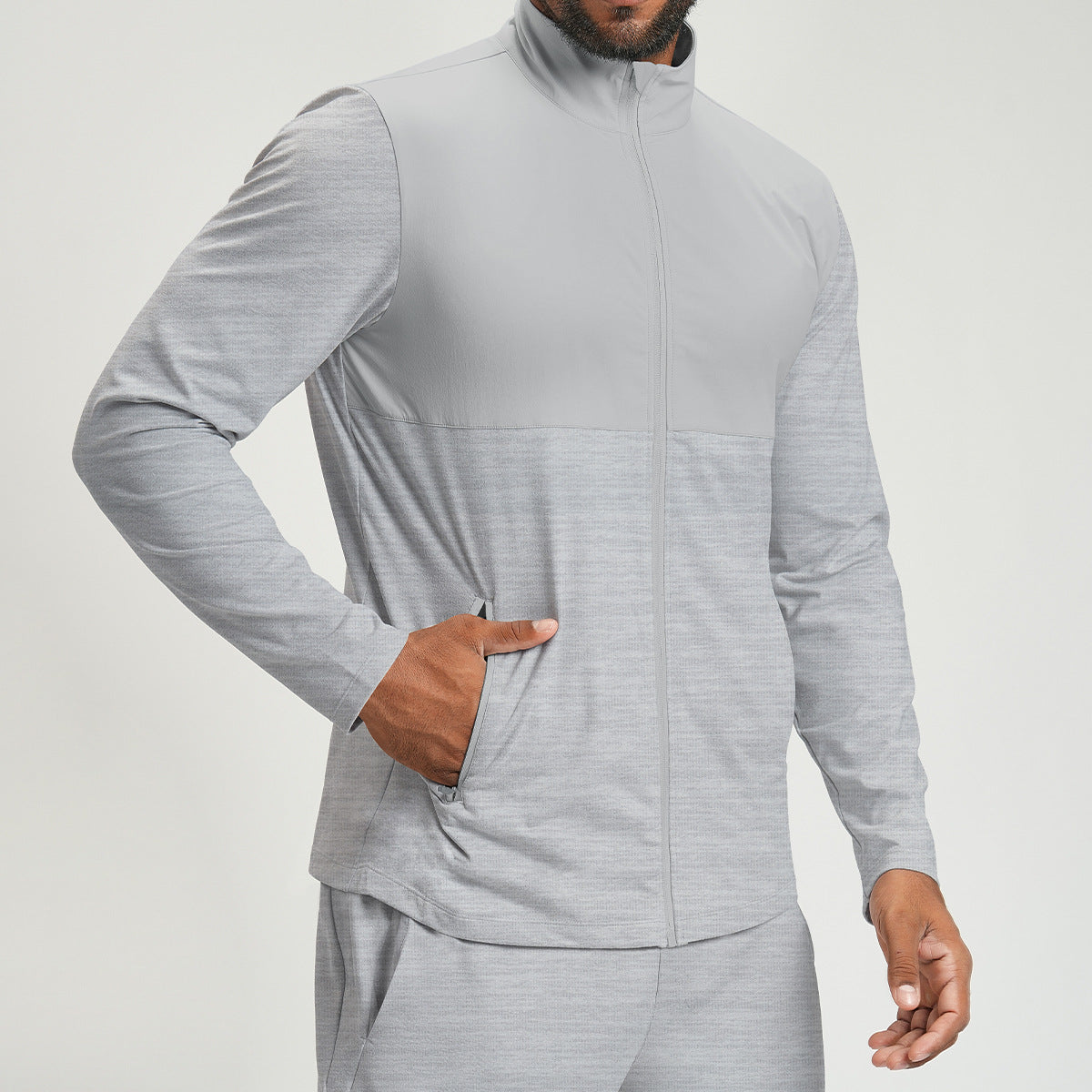 Men’s Color-Block Long Sleeve Zip-Up Sports Jacket