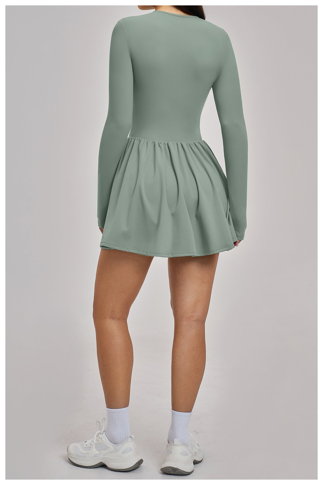 Women’s Mock Two-Piece Long Sleeve Tennis Dress with Built-In Shorts and Pocket