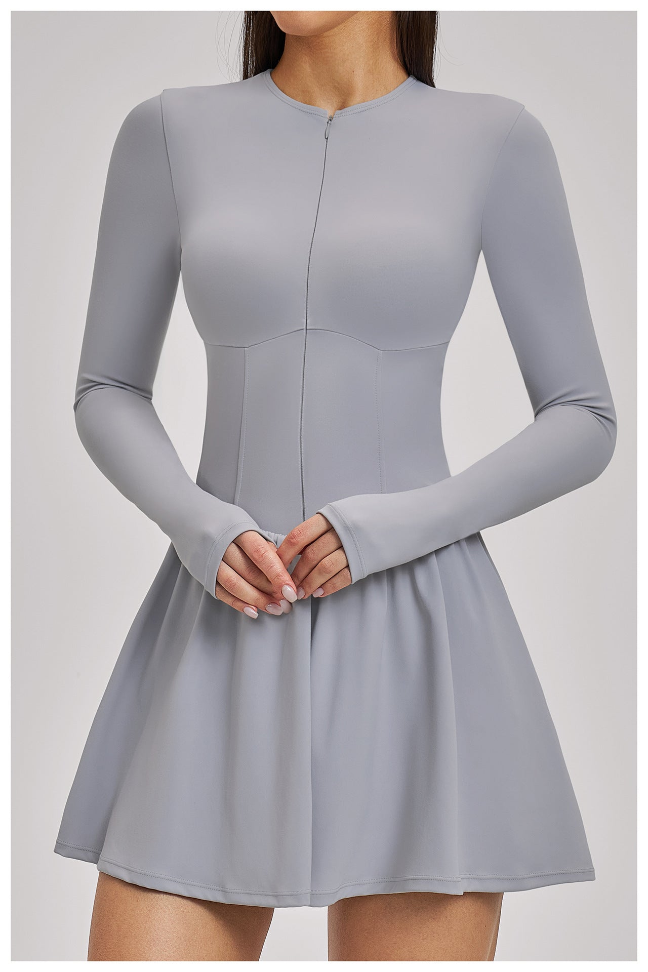 Women’s Mock Two-Piece Long Sleeve Tennis Dress with Built-In Shorts and Pocket