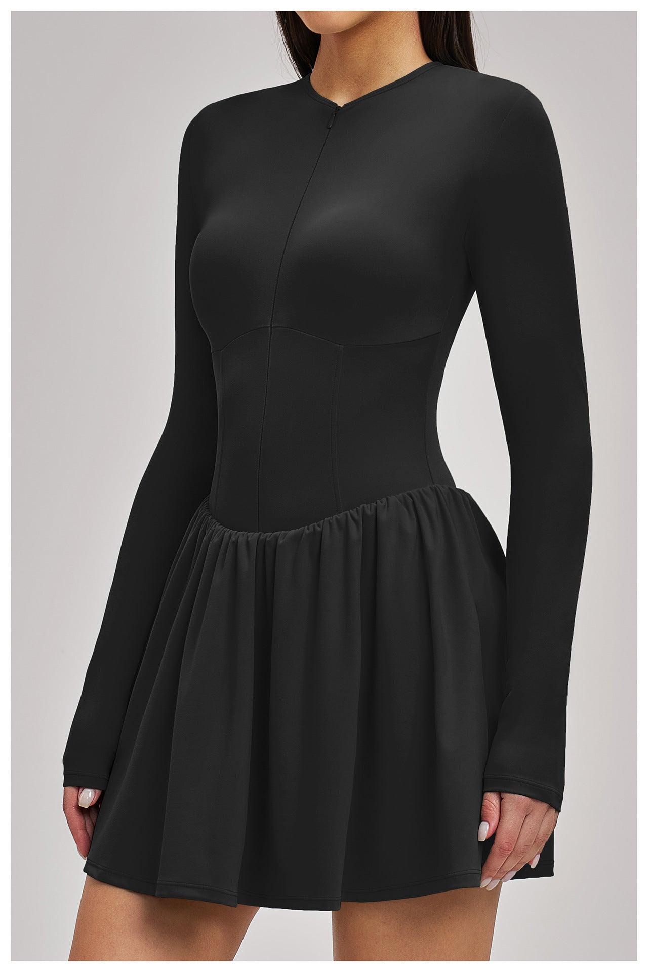 Women’s Mock Two-Piece Long Sleeve Tennis Dress with Built-In Shorts and Pocket