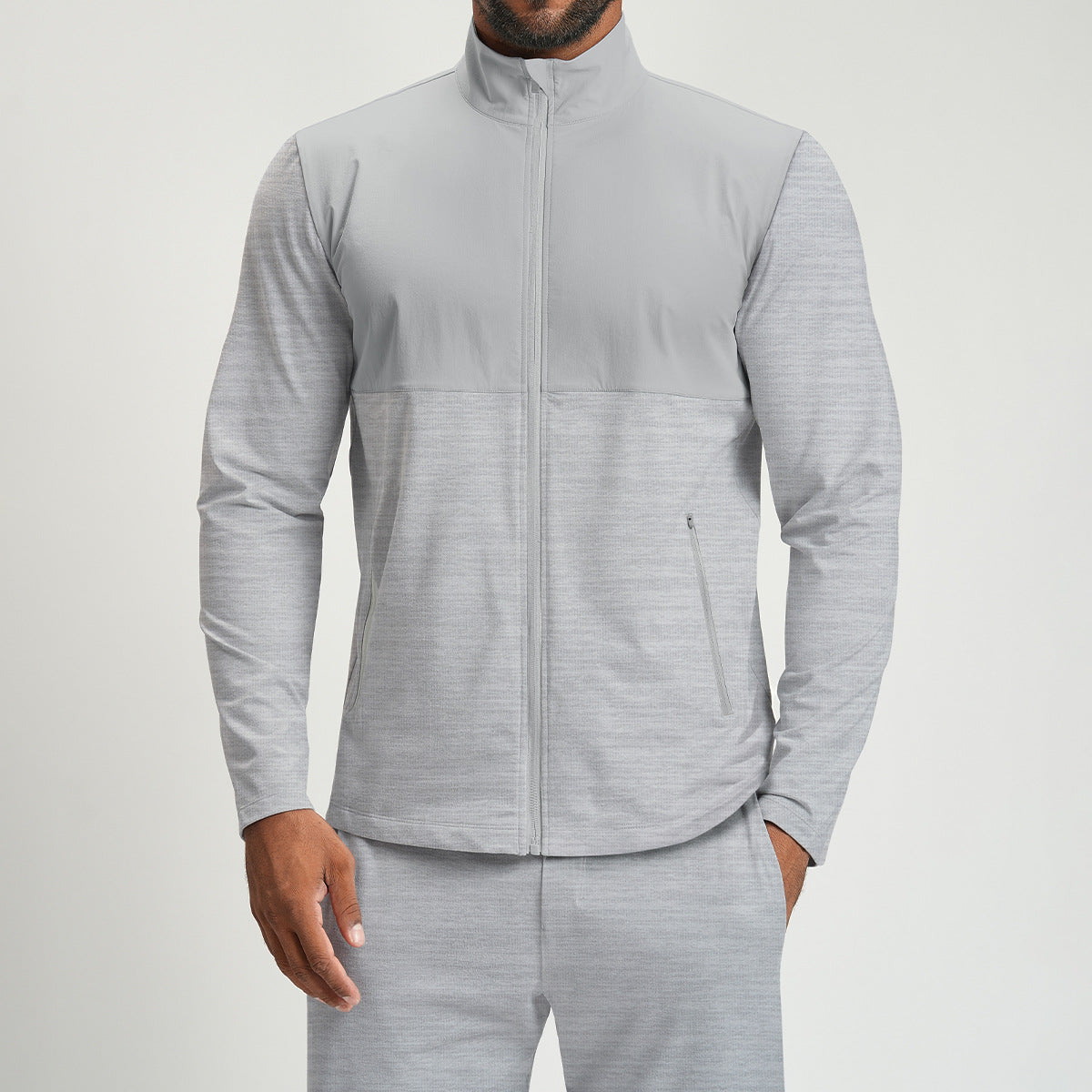 Men’s Color-Block Long Sleeve Zip-Up Sports Jacket