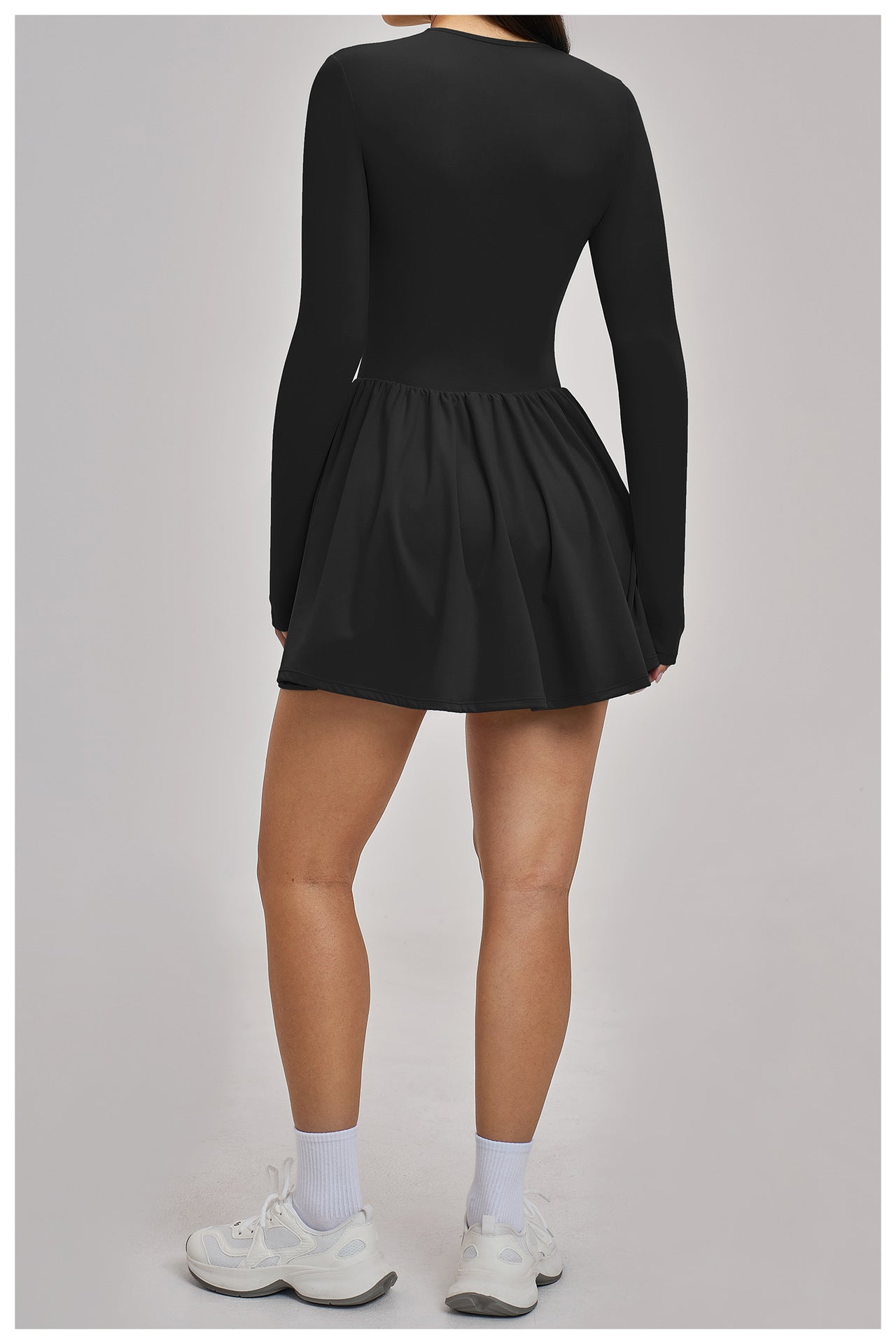 Women’s Mock Two-Piece Long Sleeve Tennis Dress with Built-In Shorts and Pocket