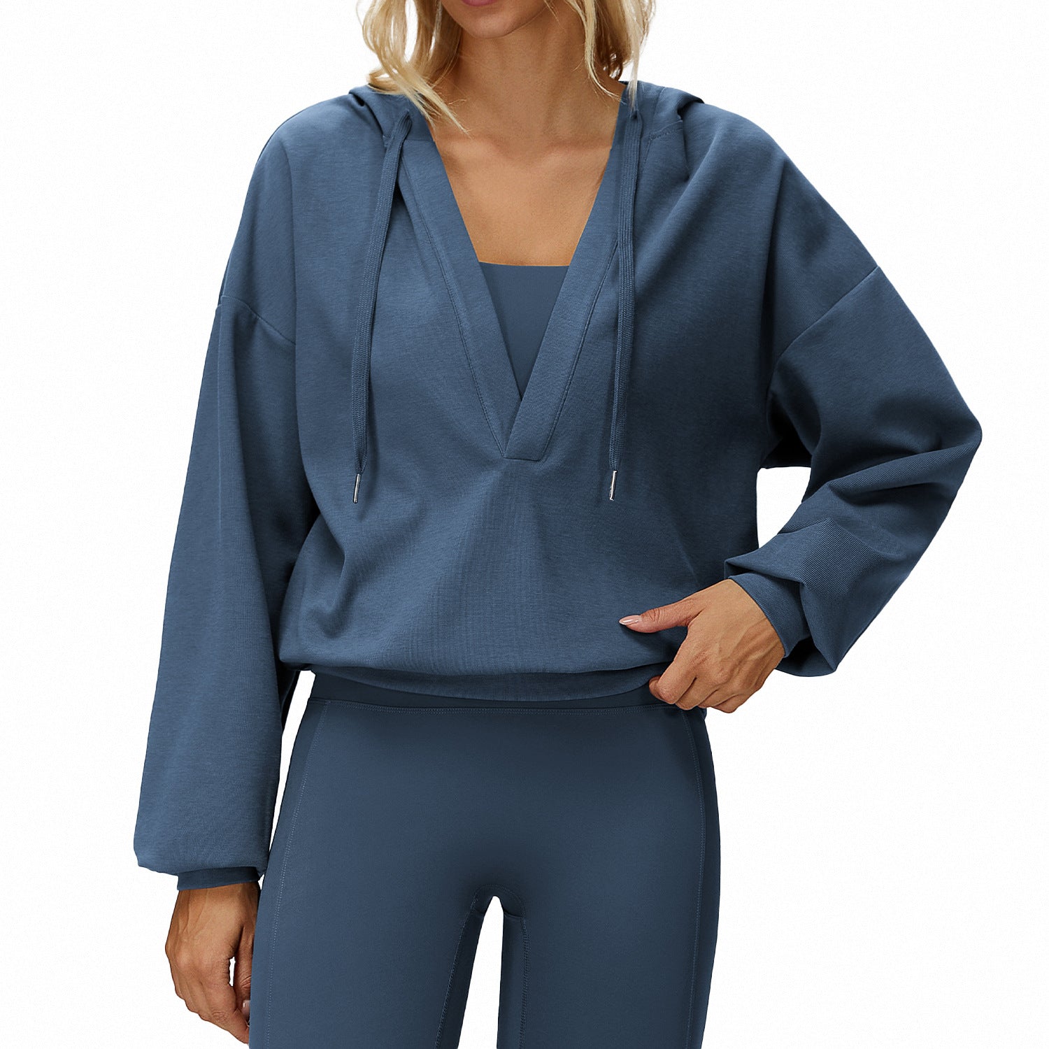 Women’s Oversized V-Neck Hooded Long Sleeve Pullover