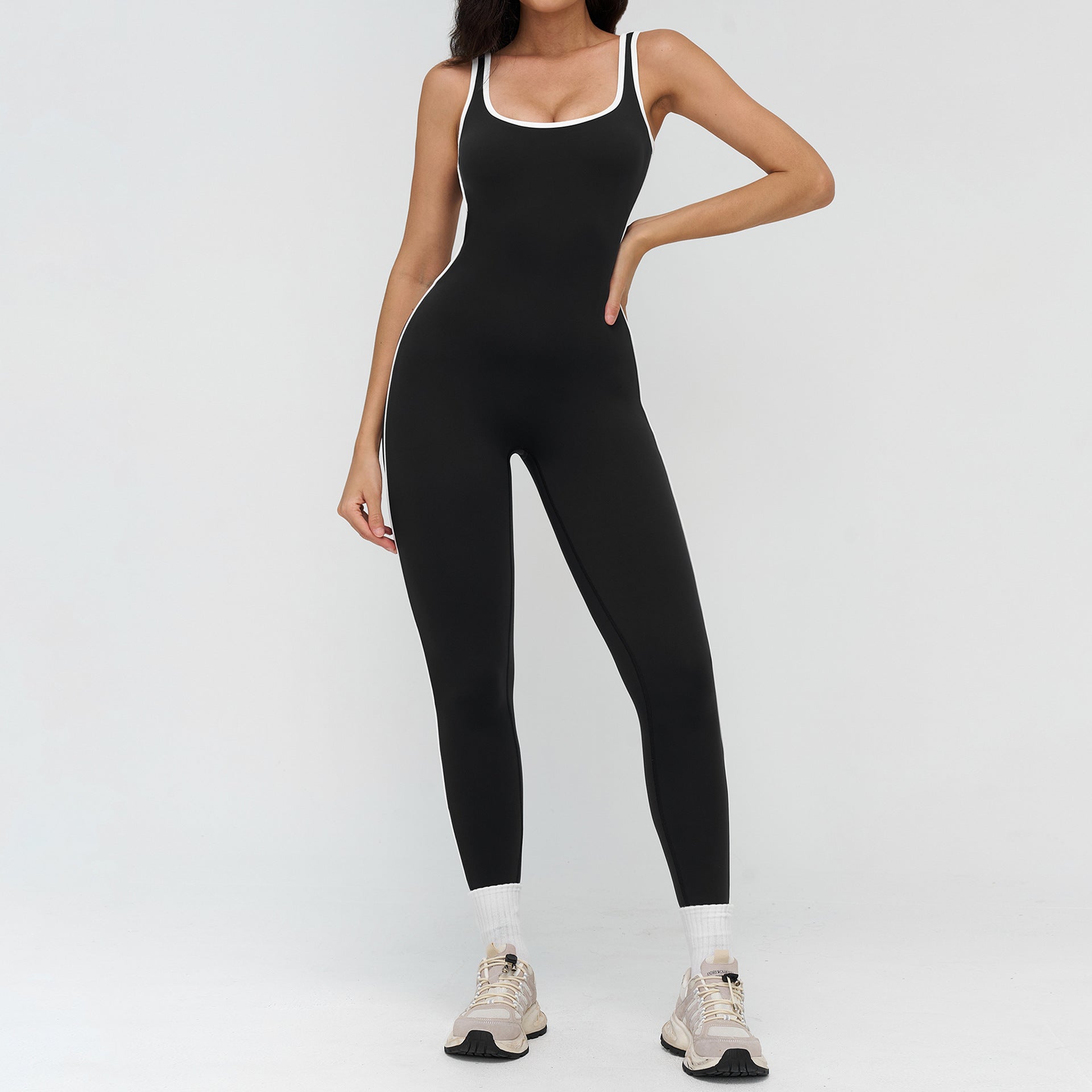Women’s Barefeel Contrast-Trim Deep V Back Bodysuit Jumpsuit