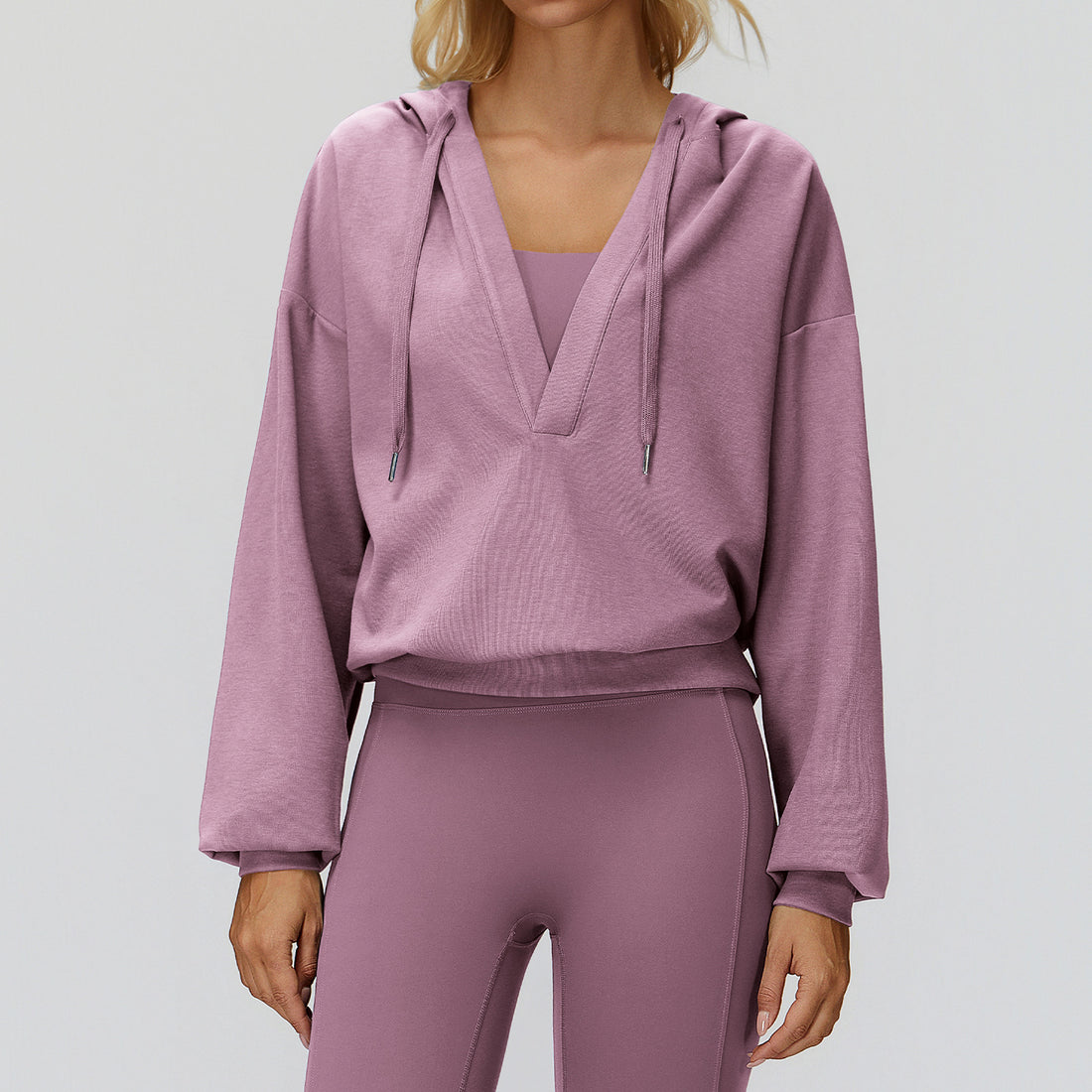 Women’s Oversized V-Neck Hooded Long Sleeve Pullover