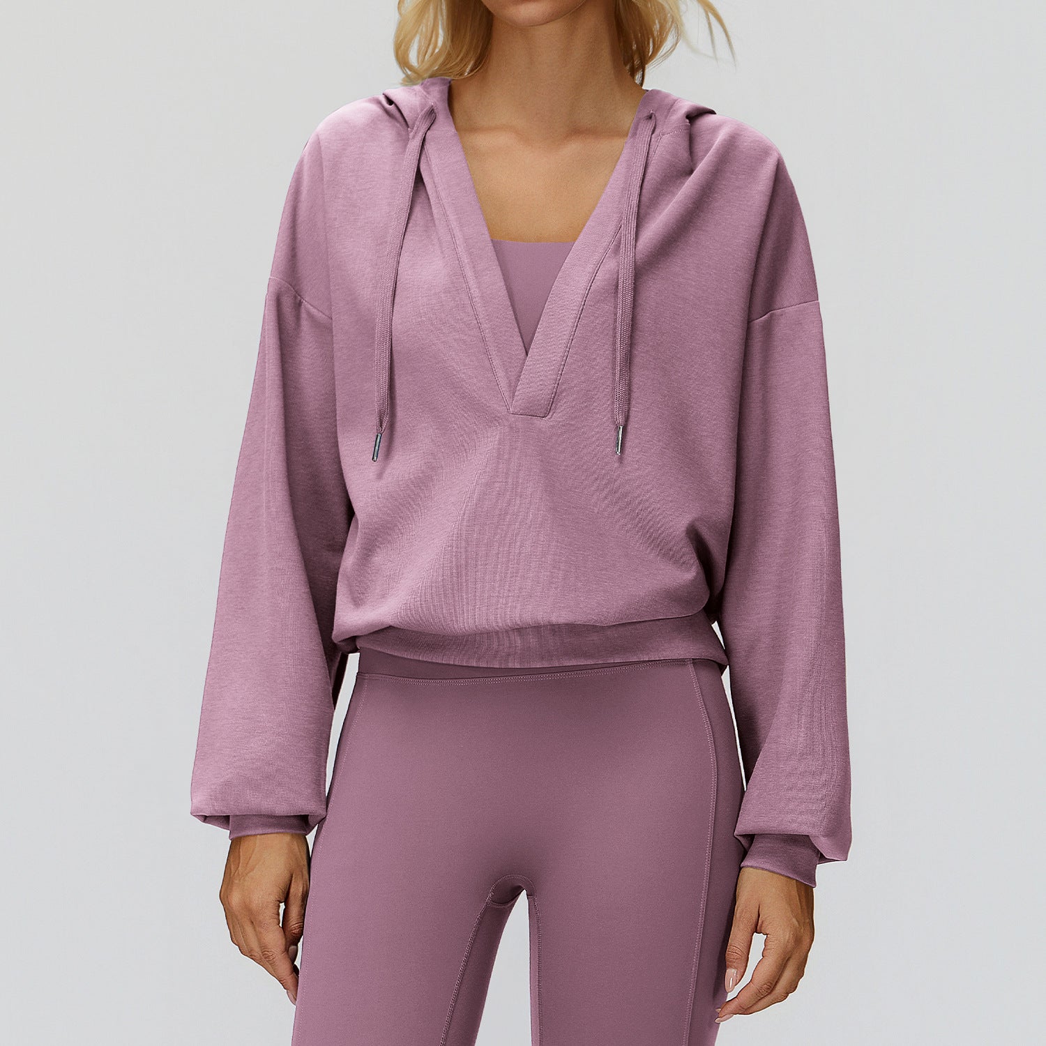 Women’s Oversized V-Neck Hooded Long Sleeve Pullover
