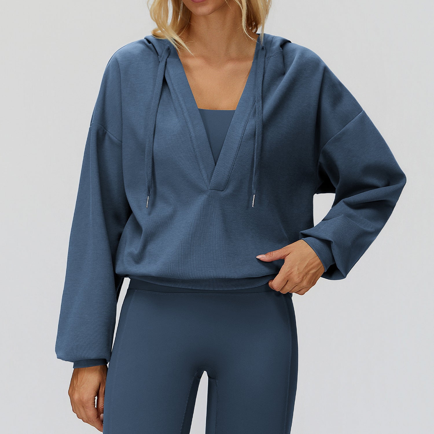 Women’s Oversized V-Neck Hooded Long Sleeve Pullover