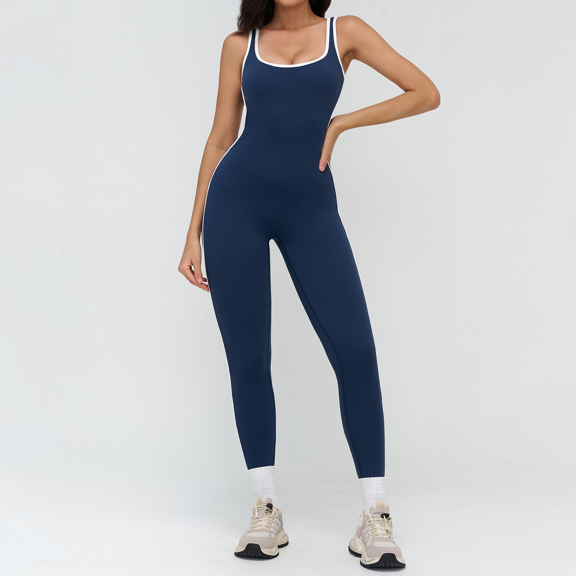 Women’s Barefeel Contrast-Trim Deep V Back Bodysuit Jumpsuit