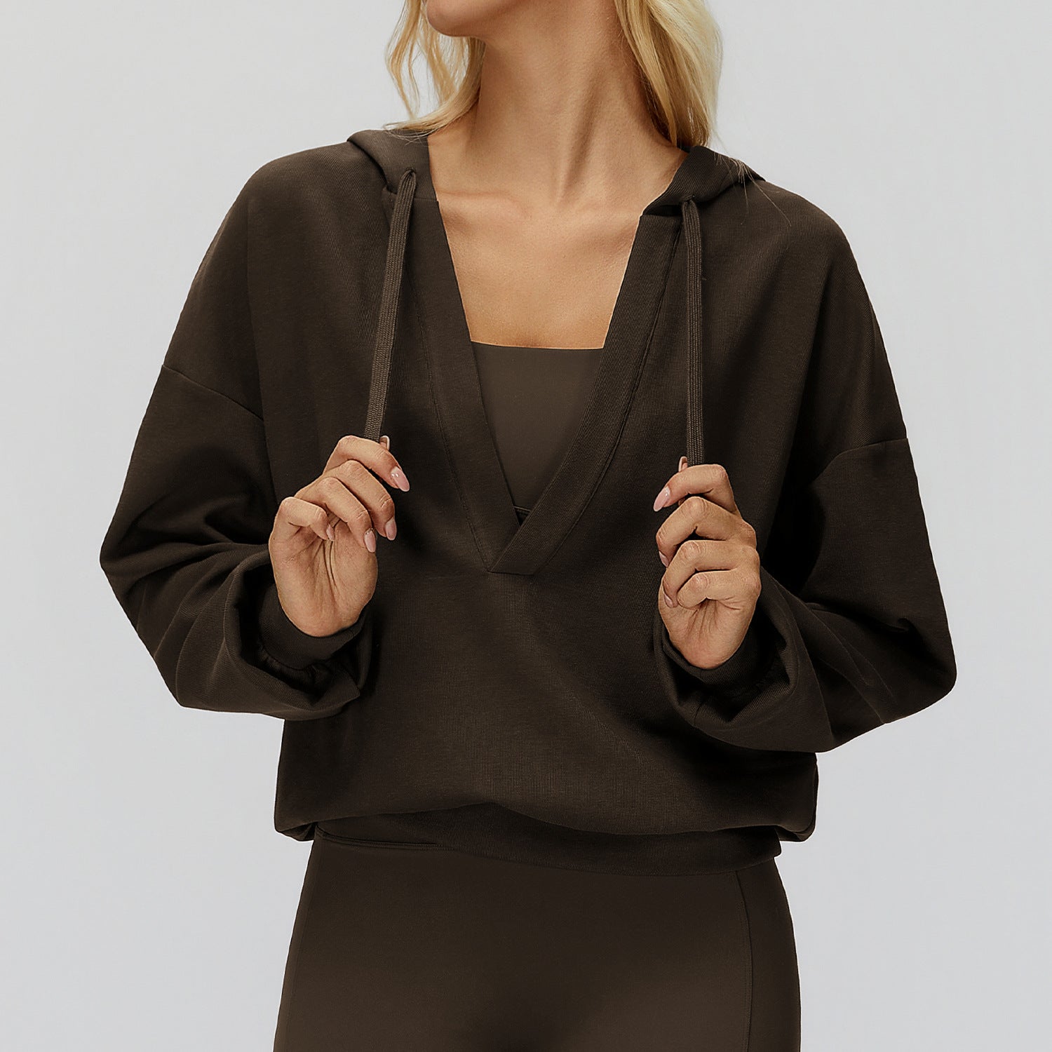 Women’s Oversized V-Neck Hooded Long Sleeve Pullover