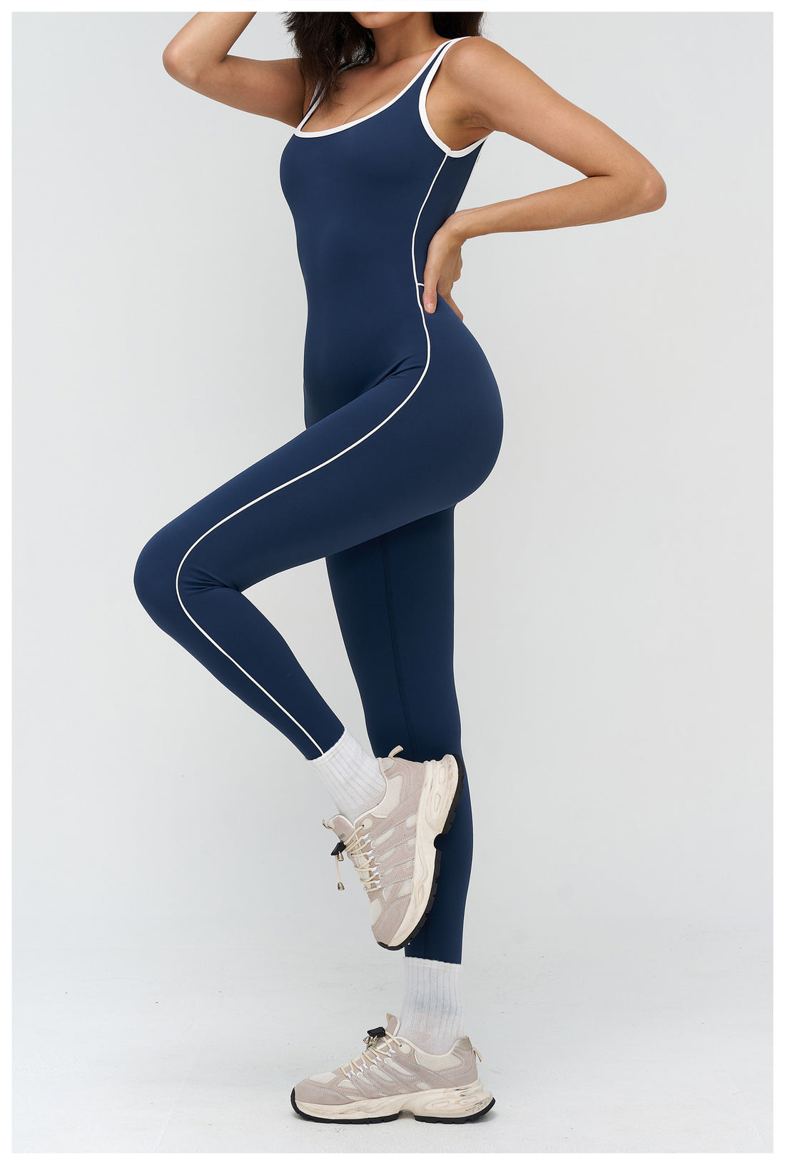 Women’s Barefeel Contrast-Trim Deep V Back Bodysuit Jumpsuit
