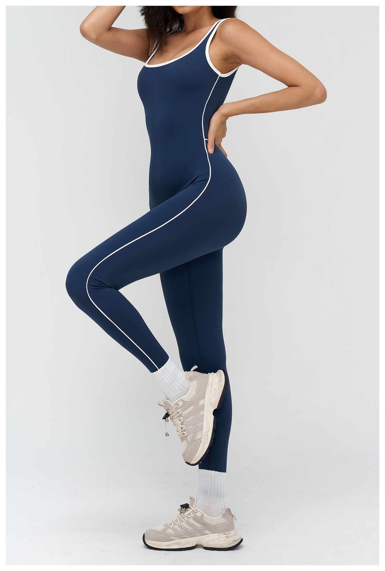 Women’s Barefeel Contrast-Trim Deep V Back Bodysuit Jumpsuit