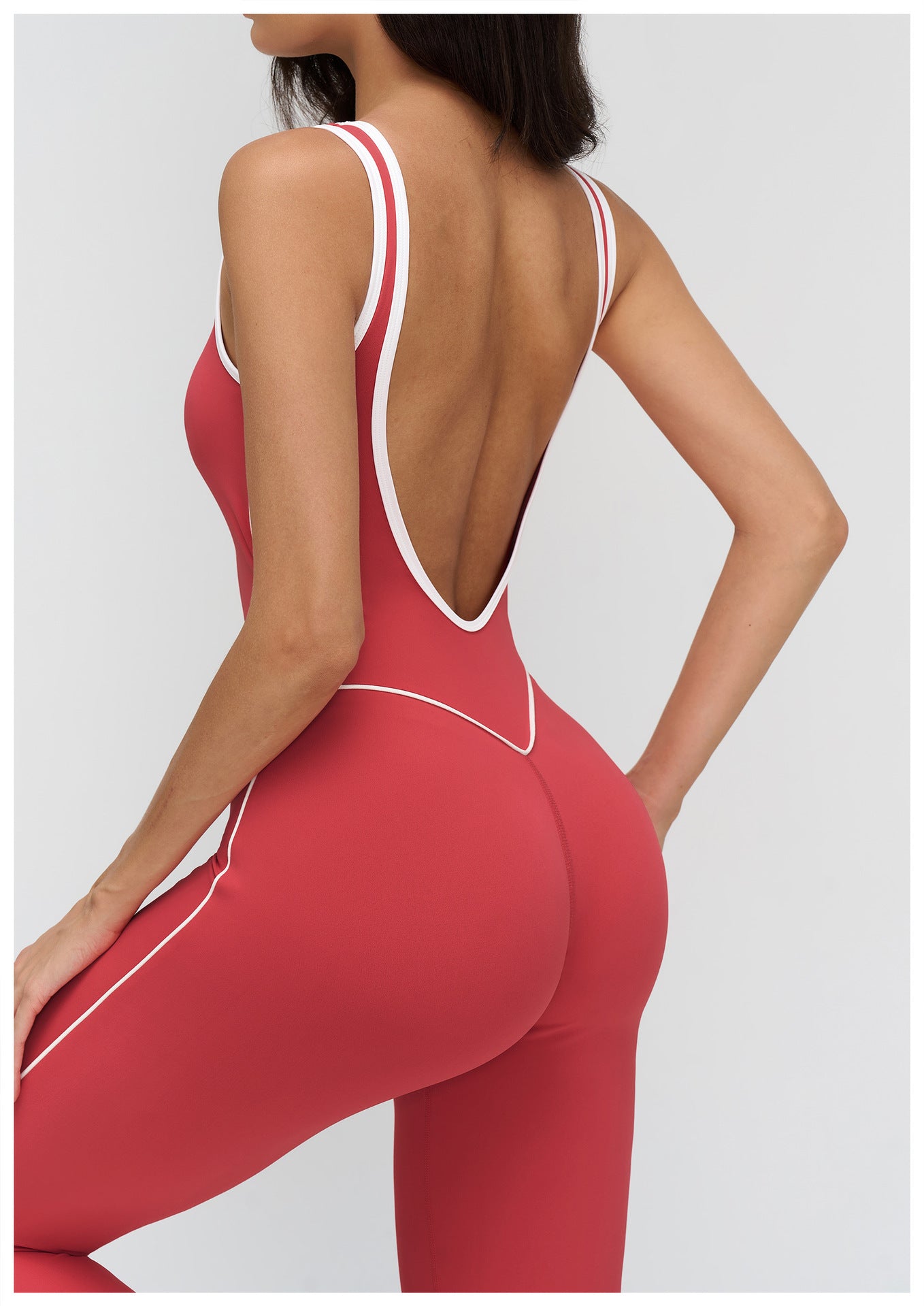 Women’s Barefeel Contrast-Trim Deep V Back Bodysuit Jumpsuit