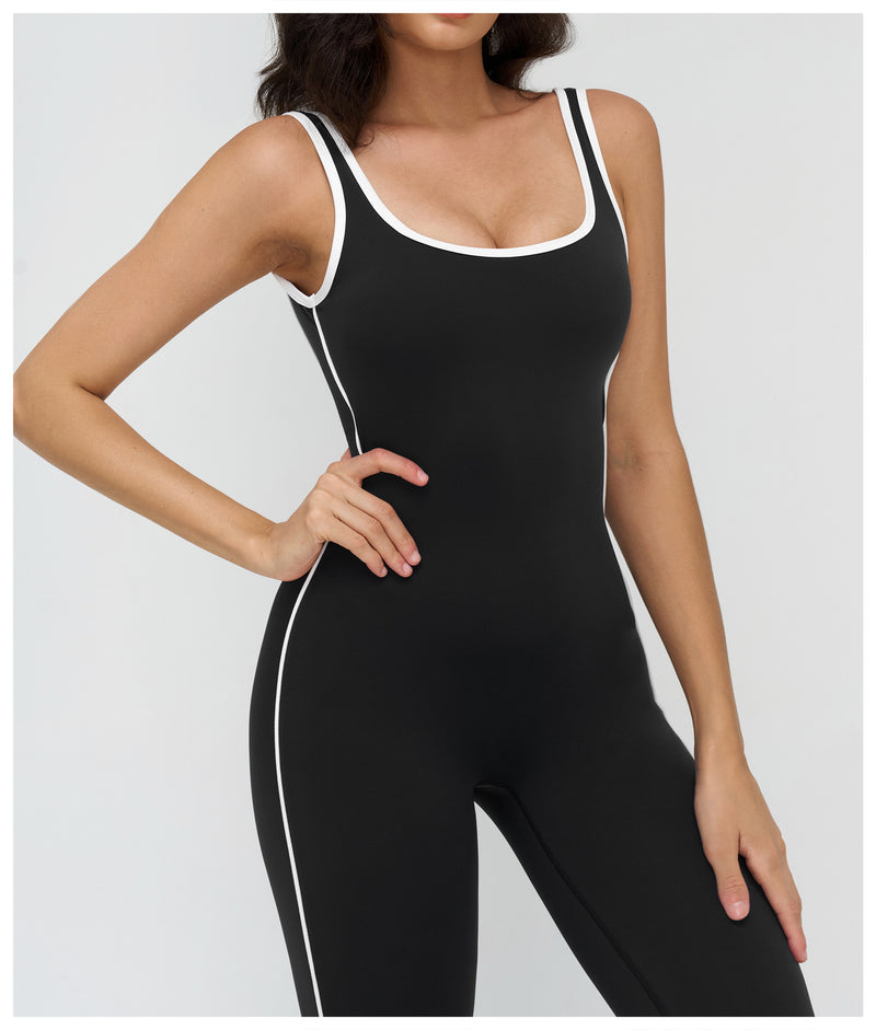 Women’s Barefeel Contrast-Trim Deep V Back Bodysuit Jumpsuit