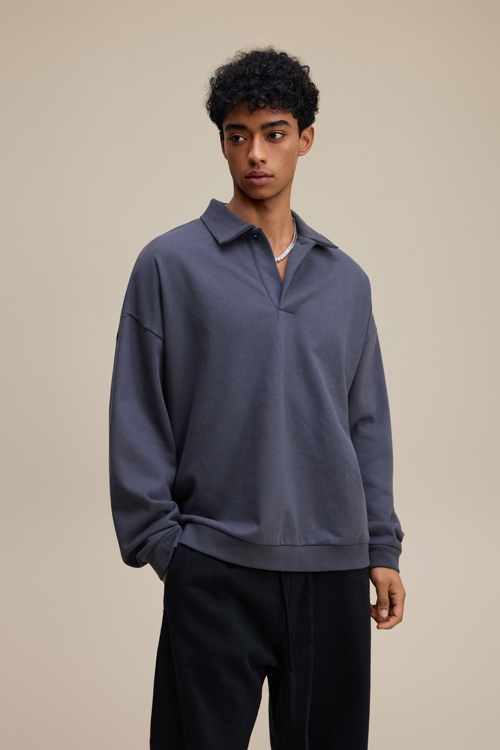 Men’s Heavyweight Fleece Oversized Polo Sweatshirt (445G)